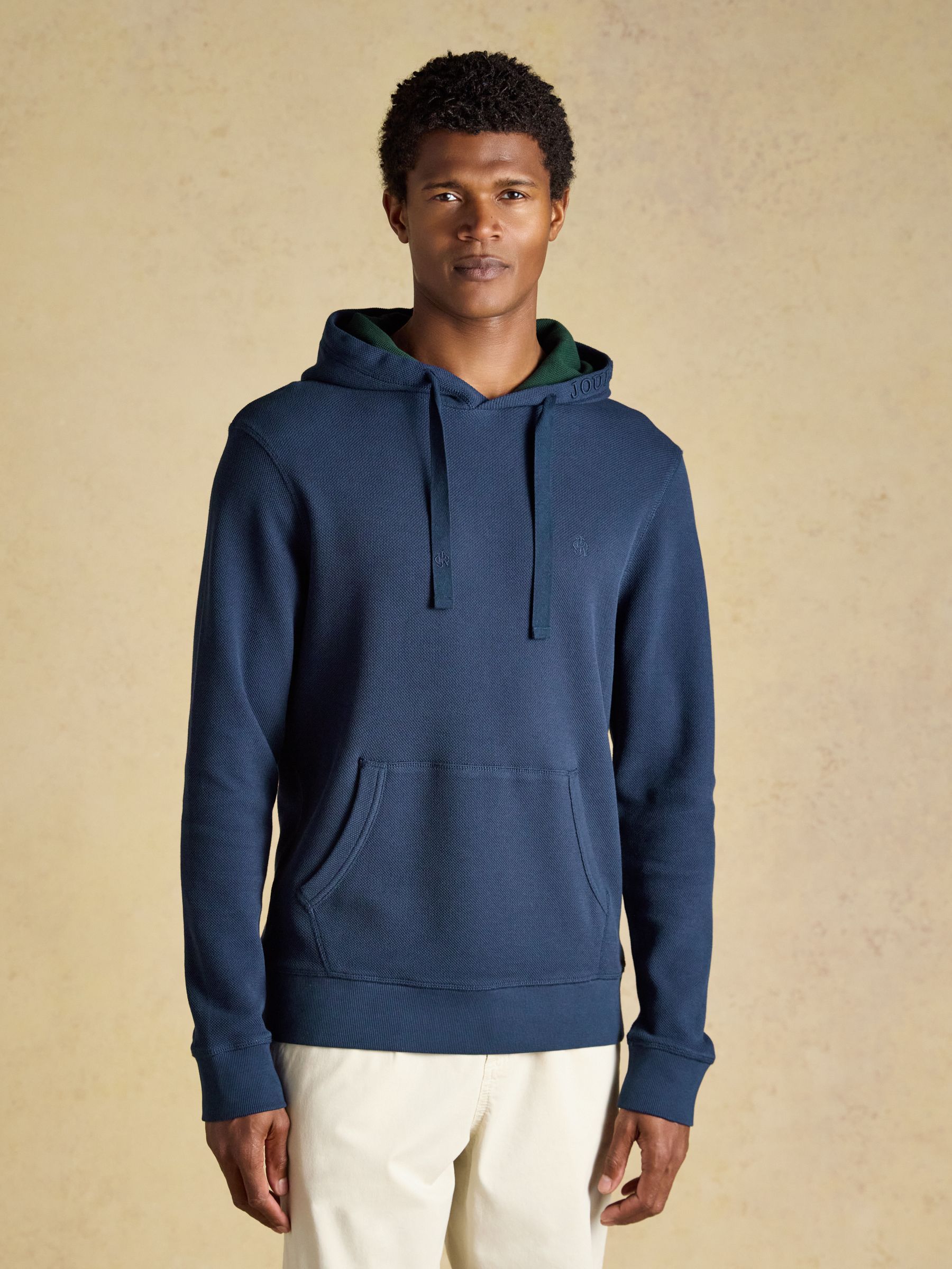 Pique Navy Cotton Hoodie - Image 1 of 8 Pique Navy Cotton Hoodie - Image 1 of 8