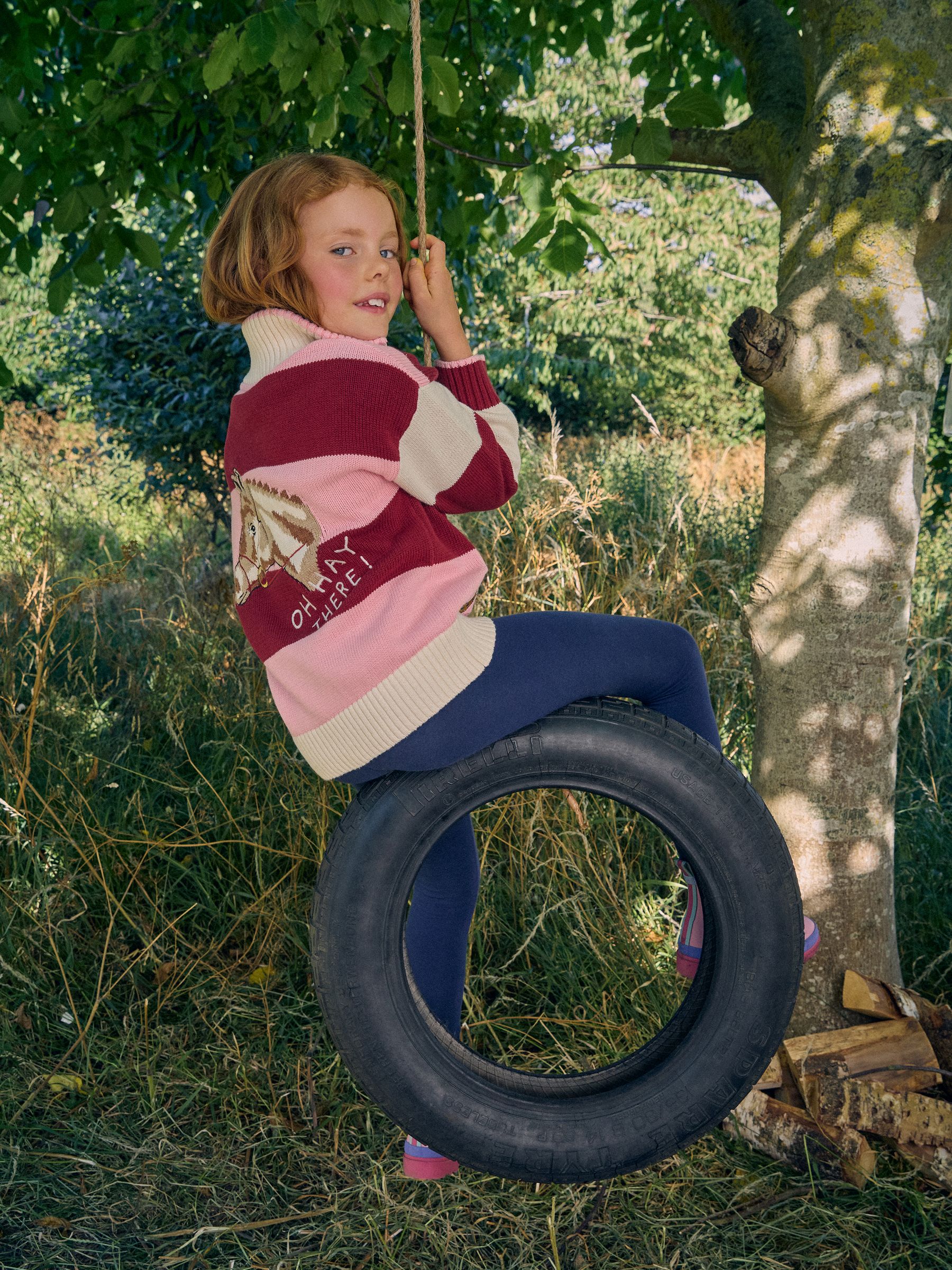 Girls' Buckley Pink Horse Striped Collared Knitted Jumper - Image 2 of 7