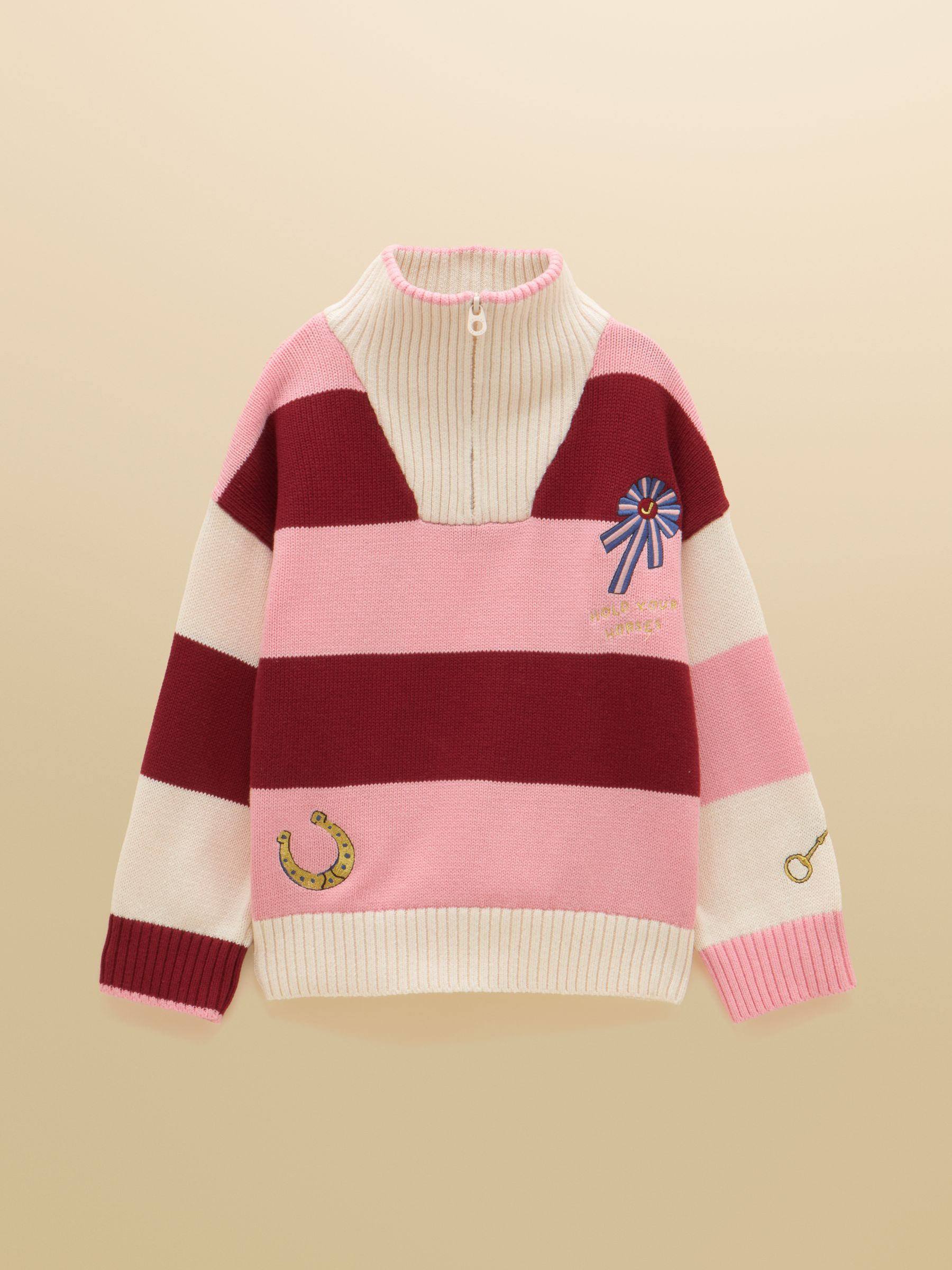 Girls' Buckley Pink Horse Striped Collared Knitted Jumper - Image 3 of 7