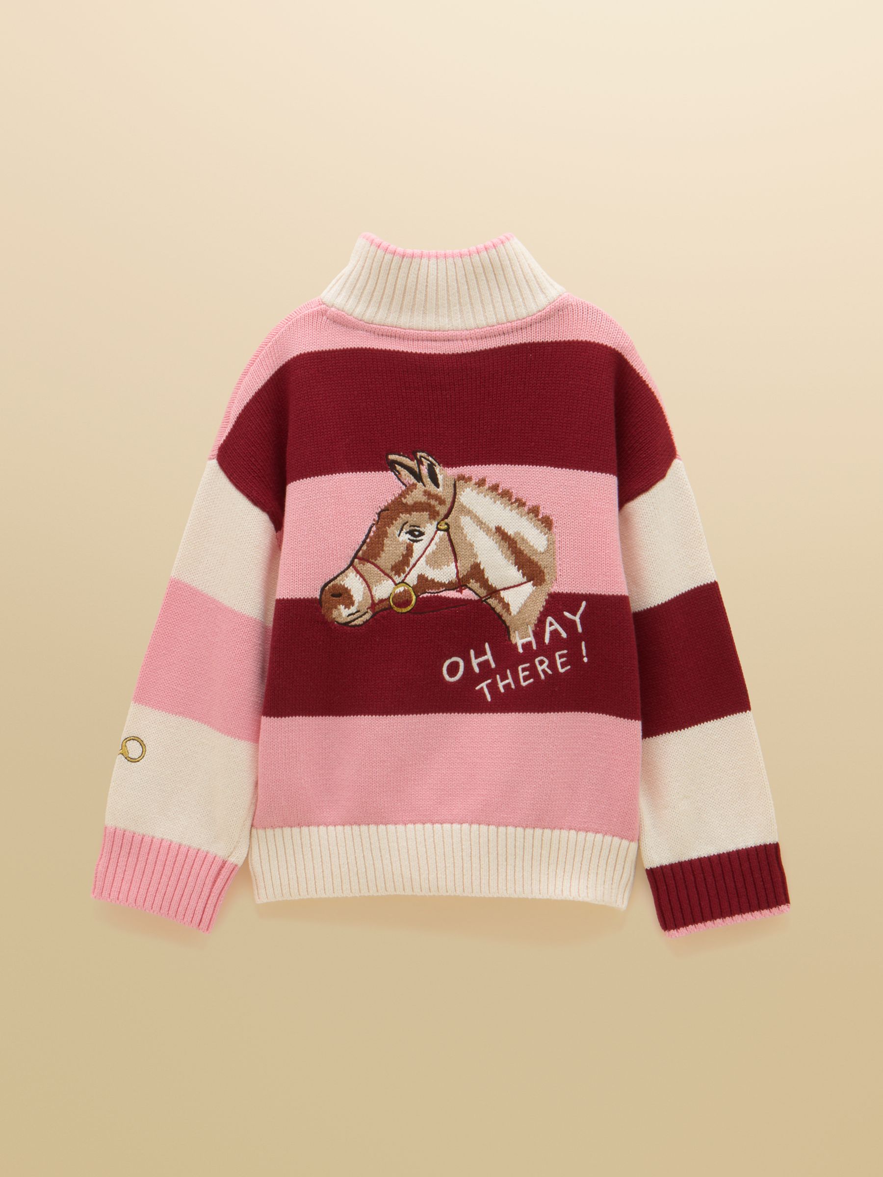 Girls' Buckley Pink Horse Striped Collared Knitted Jumper - Image 4 of 7