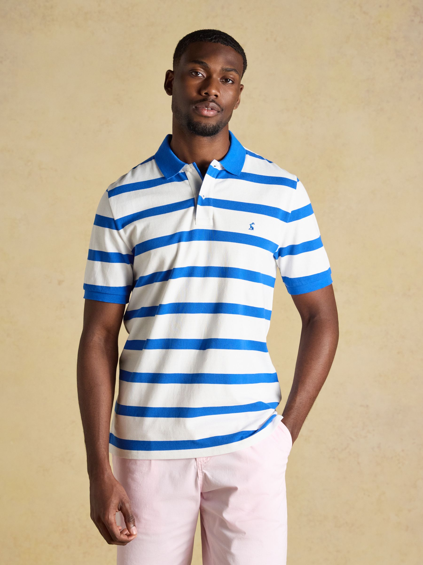 Woody White/Blue Striped Cotton Pique Polo Shirt - Image 1 of 9