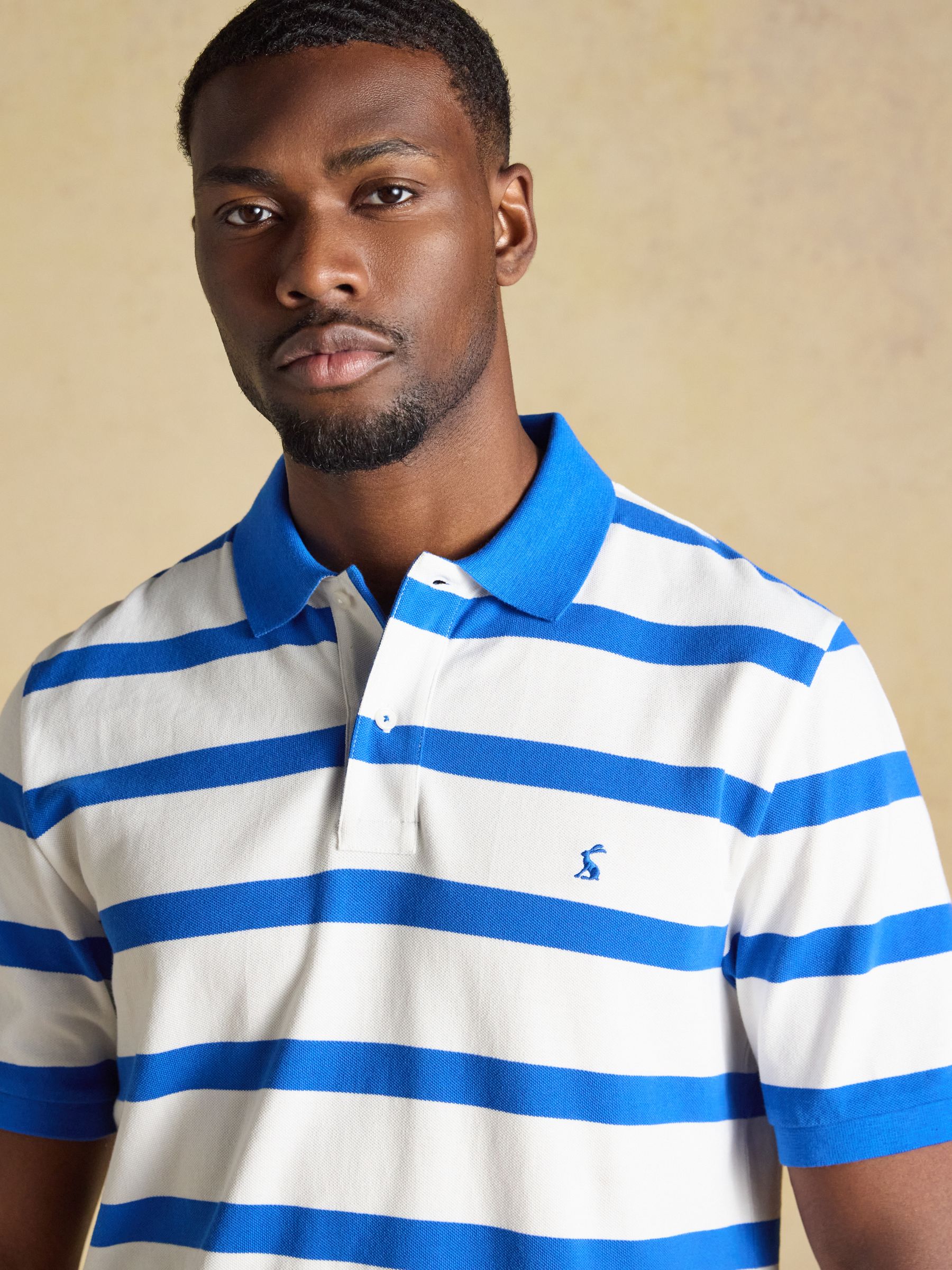 Woody White/Blue Striped Cotton Pique Polo Shirt - Image 4 of 9