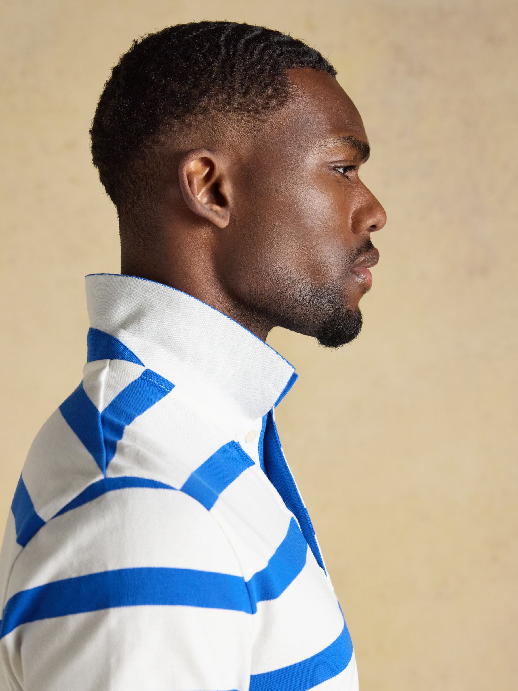 Woody White/Blue Striped Cotton Pique Polo Shirt - Image 6 of 9