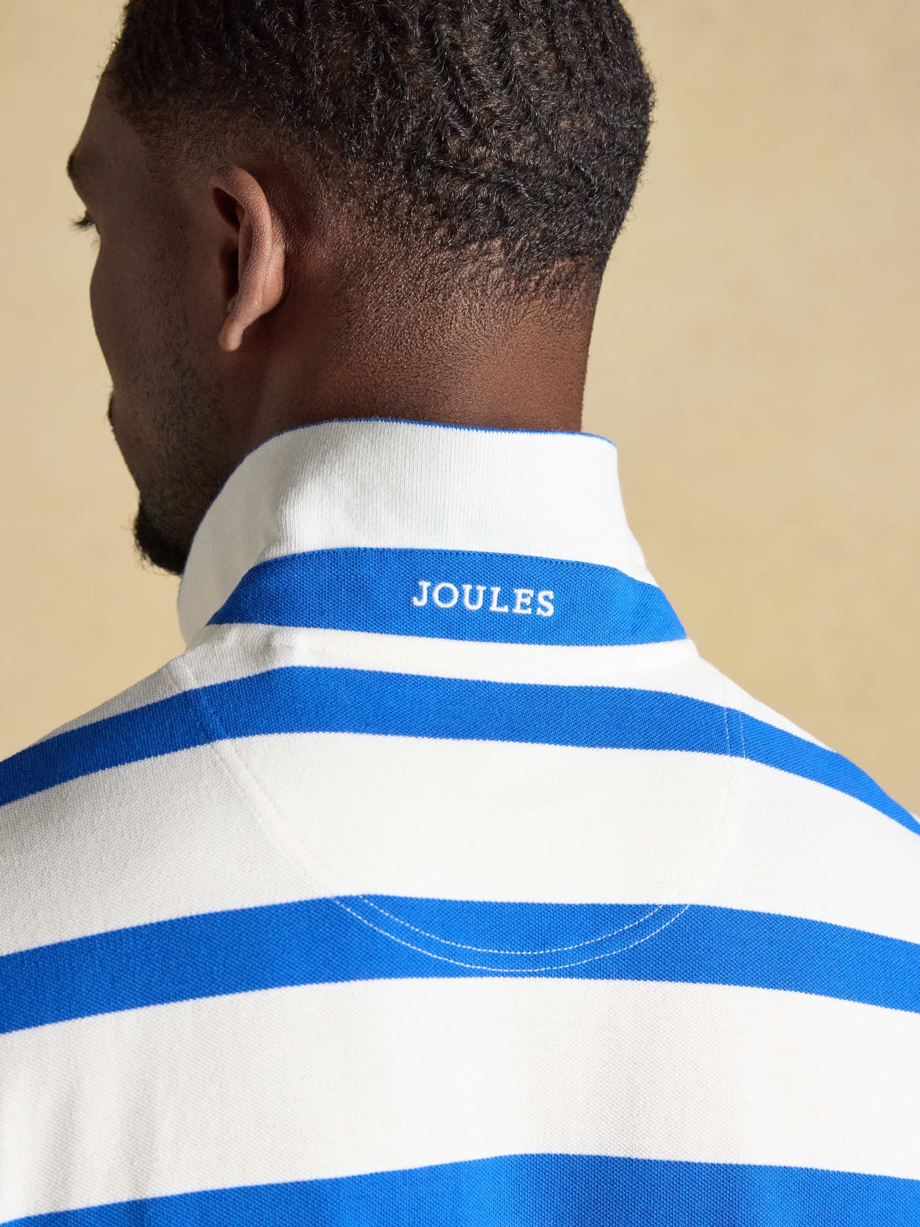 Woody White/Blue Striped Cotton Pique Polo Shirt - Image 8 of 9