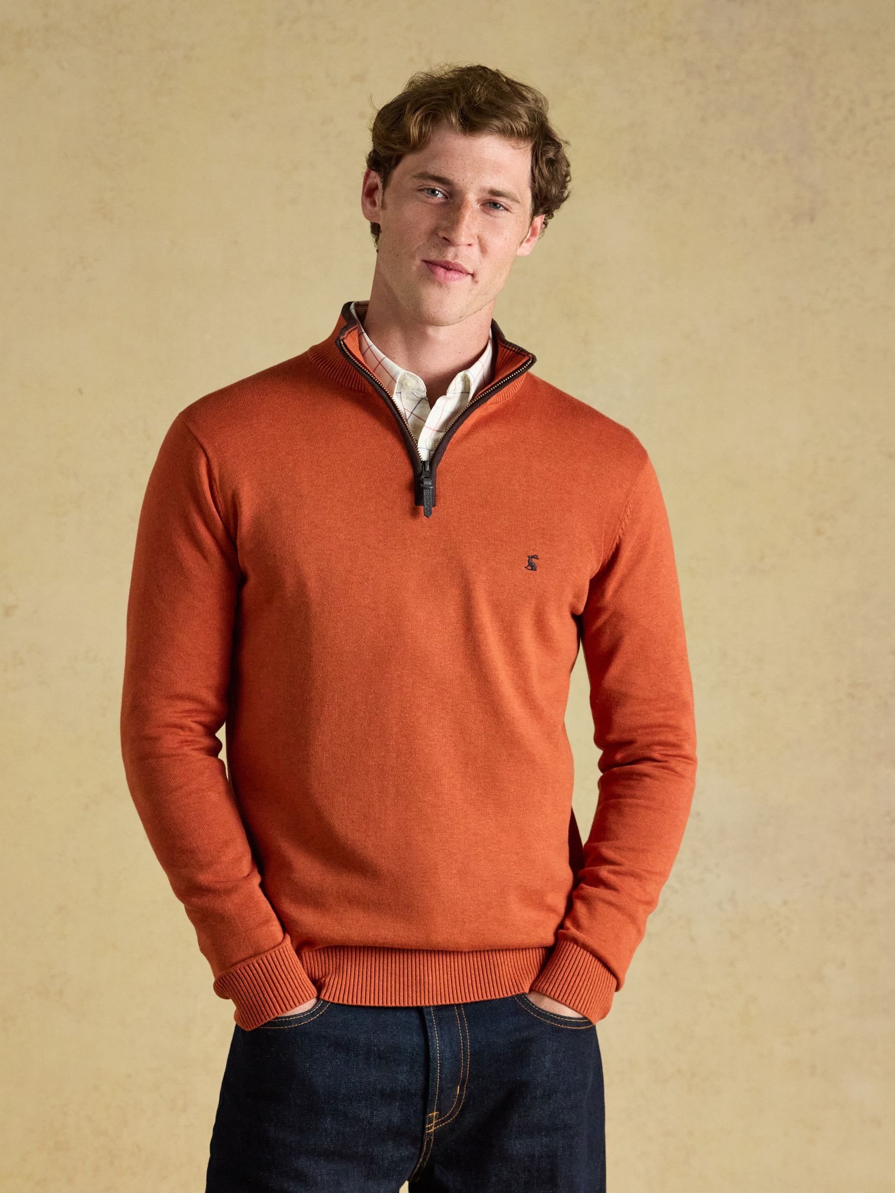 Hillside Orange Quarter Zip Knitted Jumper - Image 1 of 7