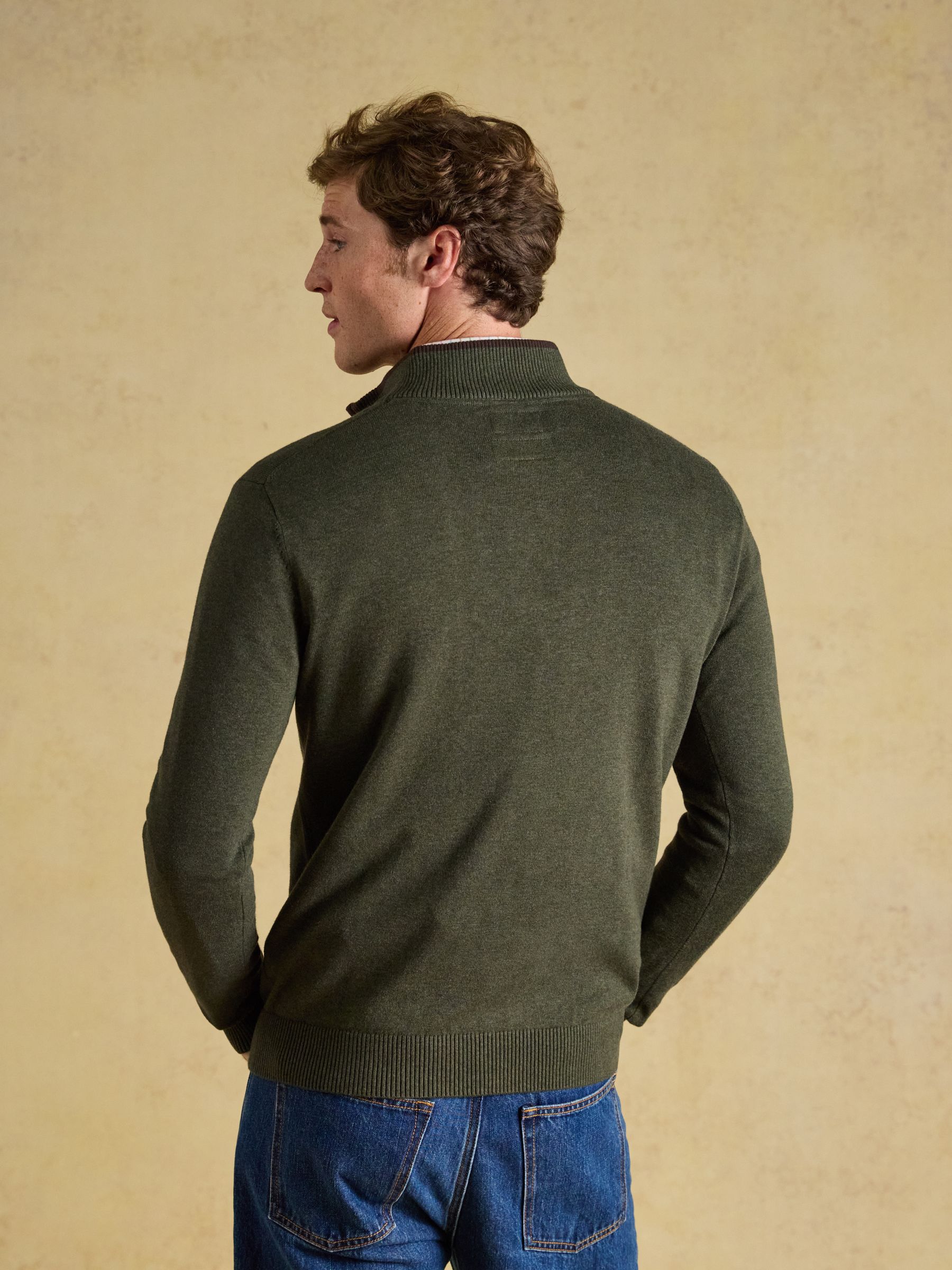 Hillside Khaki Green Quarter Zip Knitted Jumper - Image 2 of 7