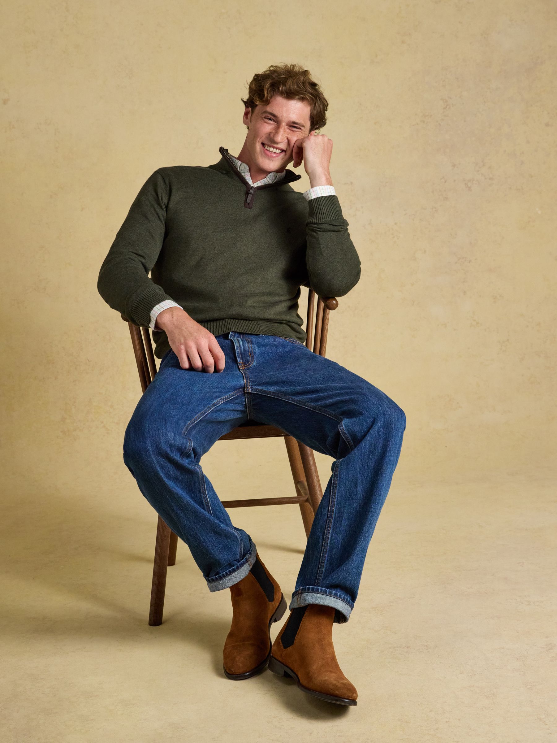 Hillside Khaki Green Quarter Zip Knitted Jumper - Image 3 of 7