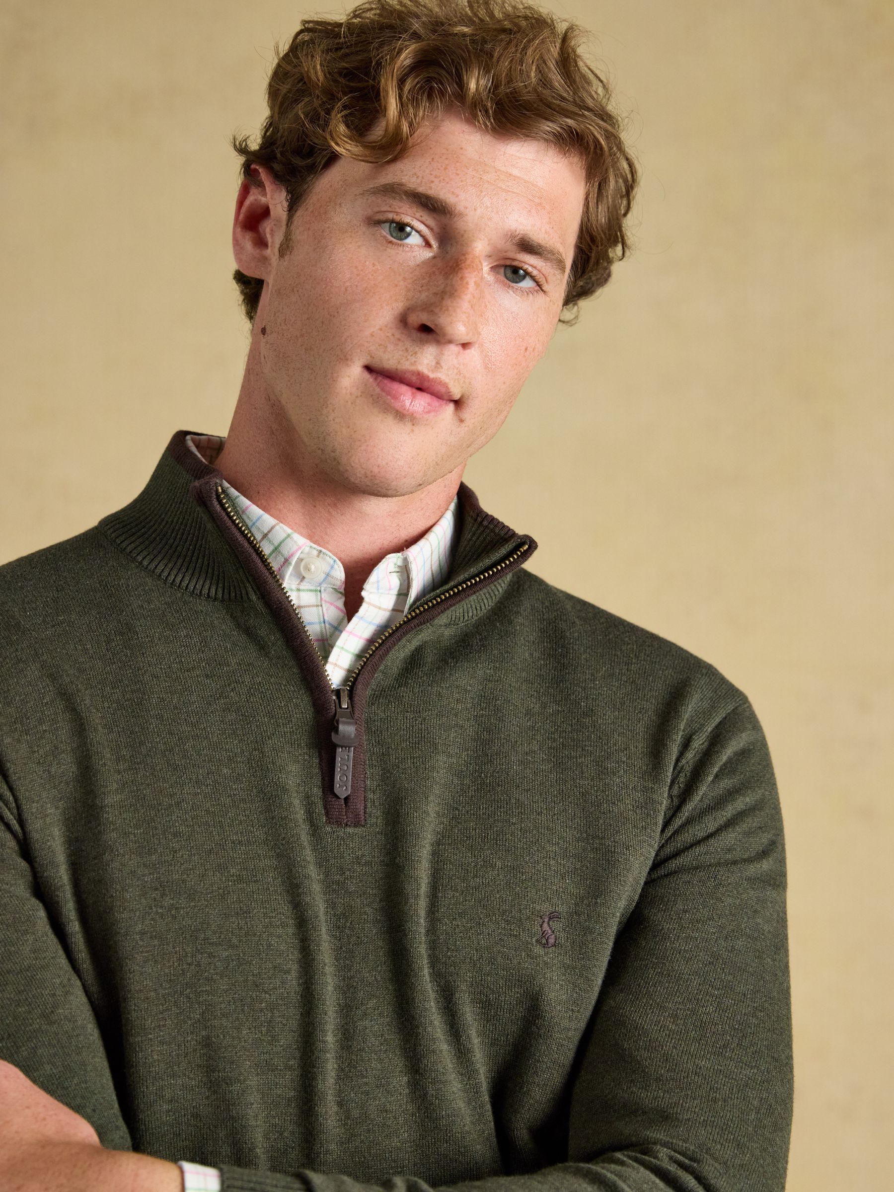 Hillside Khaki Green Quarter Zip Knitted Jumper - Image 4 of 7