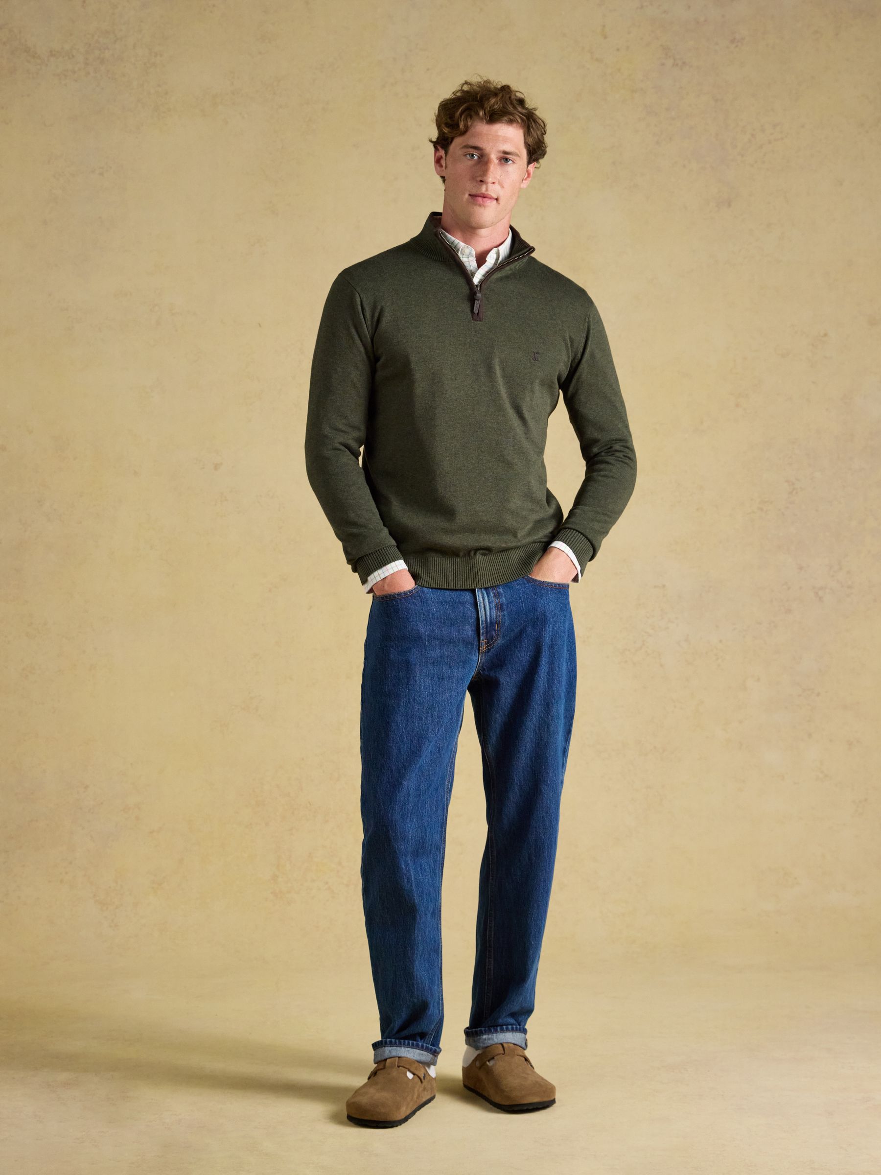 Hillside Khaki Green Quarter Zip Knitted Jumper - Image 5 of 7