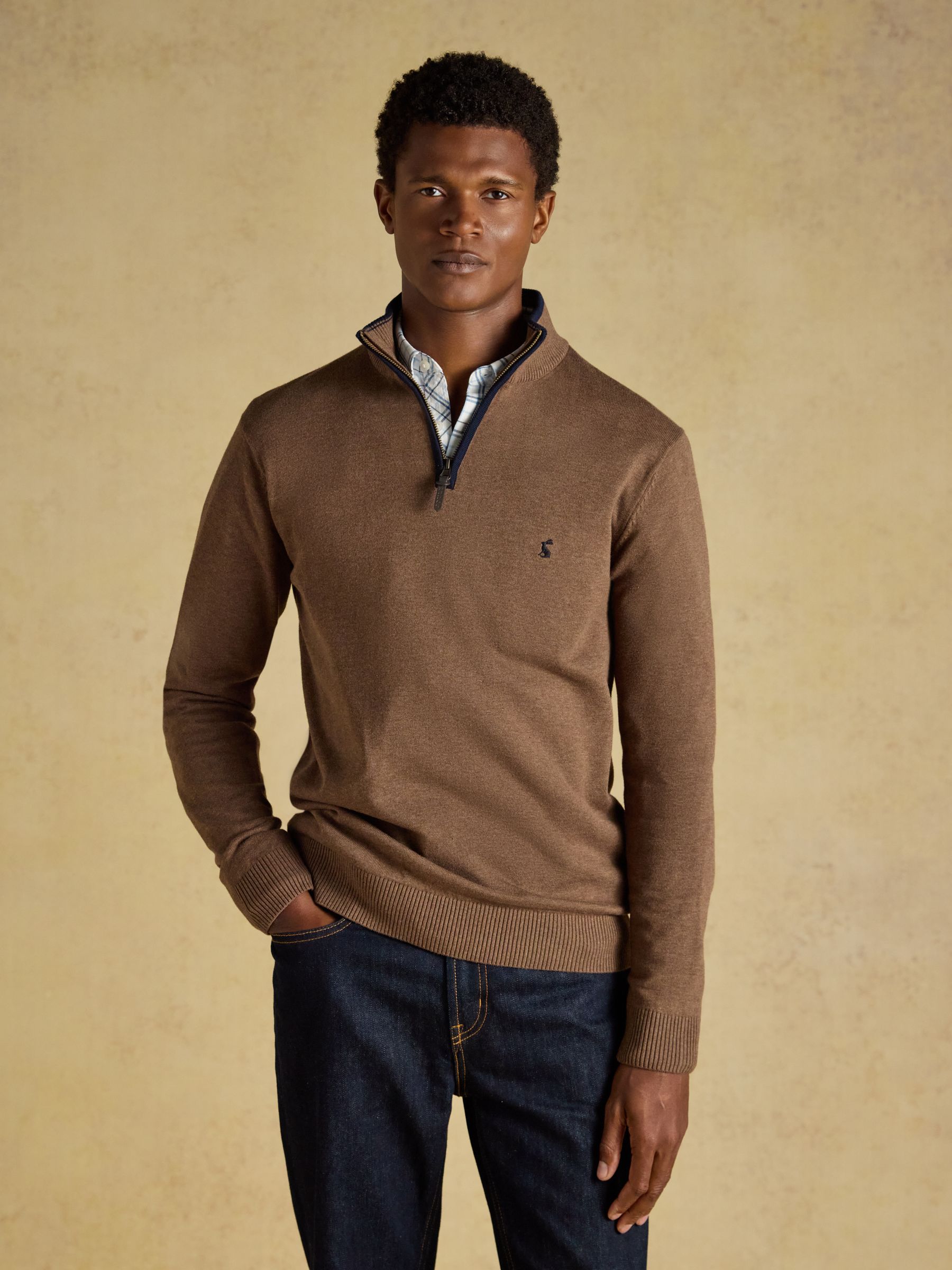 Hillside Brown Quarter Zip Knitted Jumper - Image 1 of 8