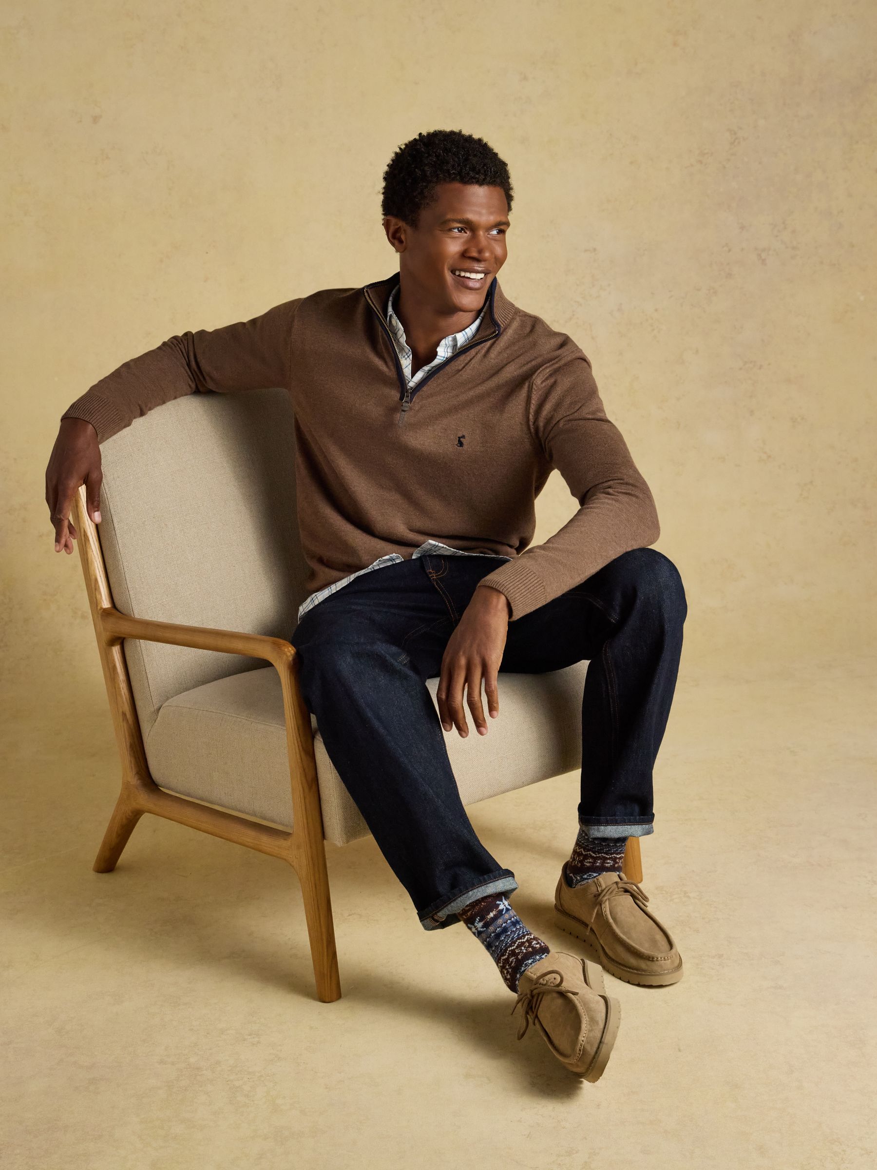 Hillside Brown Quarter Zip Knitted Jumper - Image 3 of 8