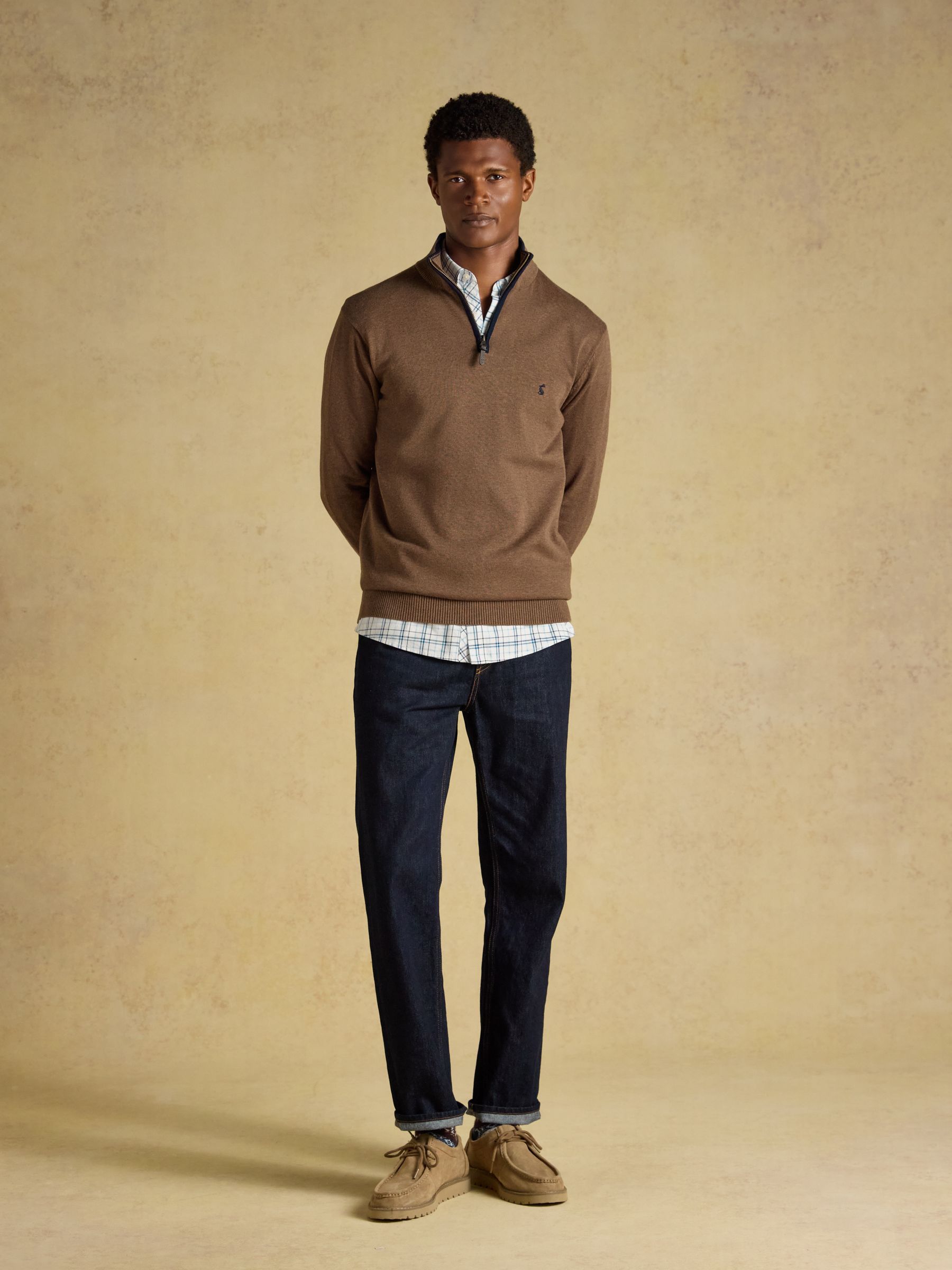 Hillside Brown Quarter Zip Knitted Jumper - Image 6 of 8