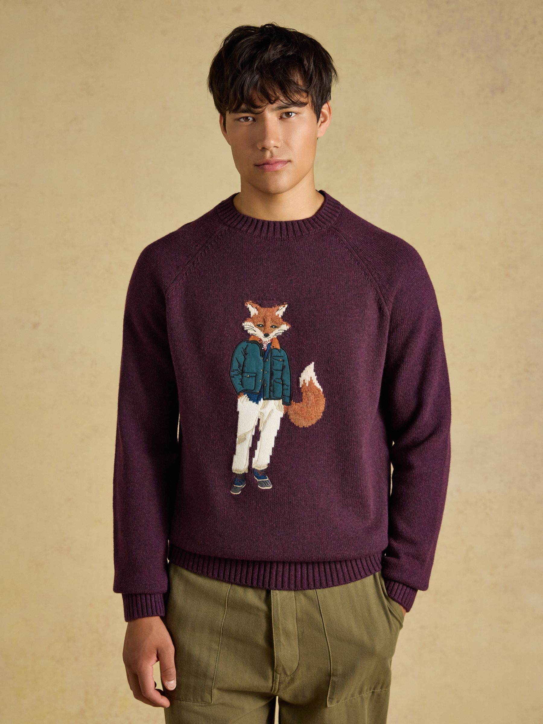 Intarsia Crew Neck Purple Jonty Fox Jumper - Image 1 of 8