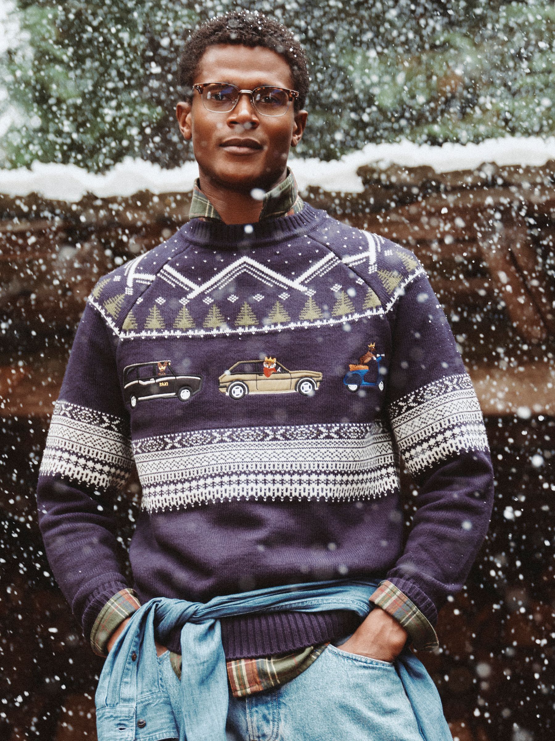 Intarsia Crew Neck Navy Christmas Jumper - Image 1 of 10 Intarsia Crew Neck Navy Christmas Jumper - Image 1 of 10