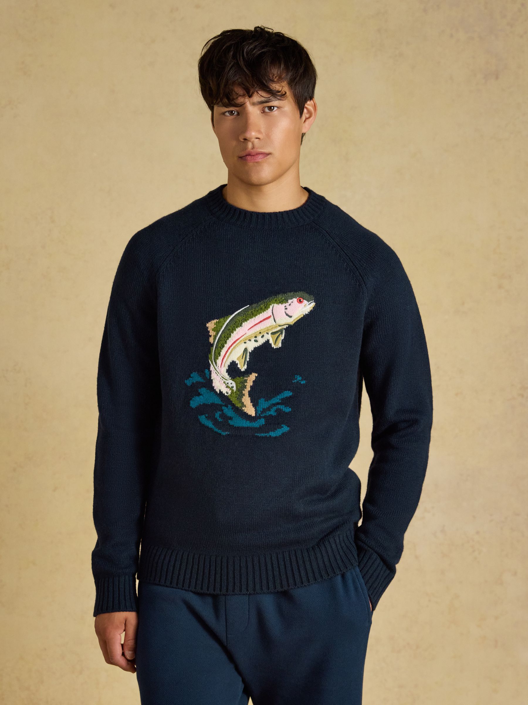 Intarsia Crew Neck Navy Fish Jumper - Image 1 of 7