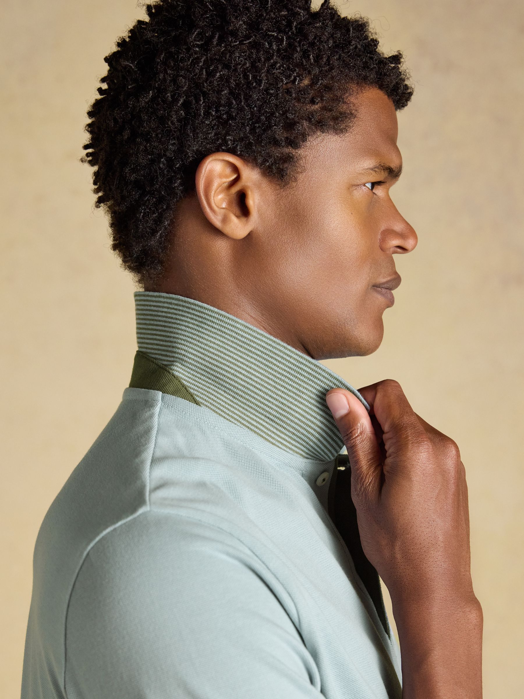 Woody Blue/Grey Cotton Pique Polo Shirt - Image 4 of 9