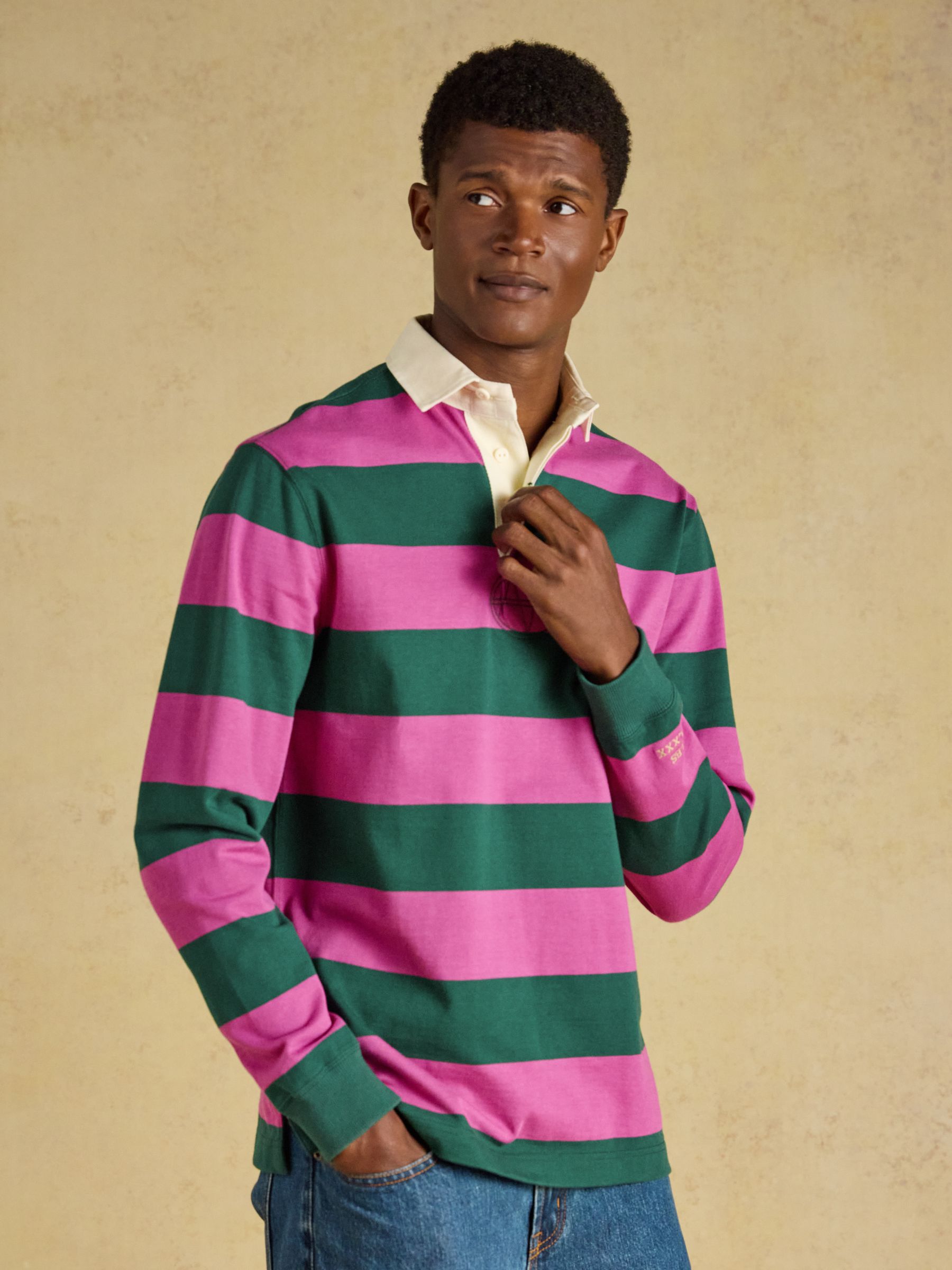 Rugby Club Pink/Green Long Sleeve Striped Rugby Shirt - Image 1 of 9