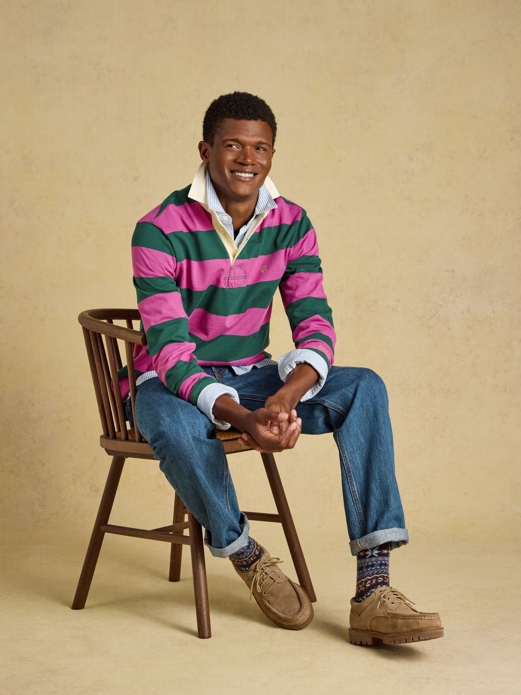 Rugby Club Pink/Green Long Sleeve Striped Rugby Shirt - Image 4 of 9