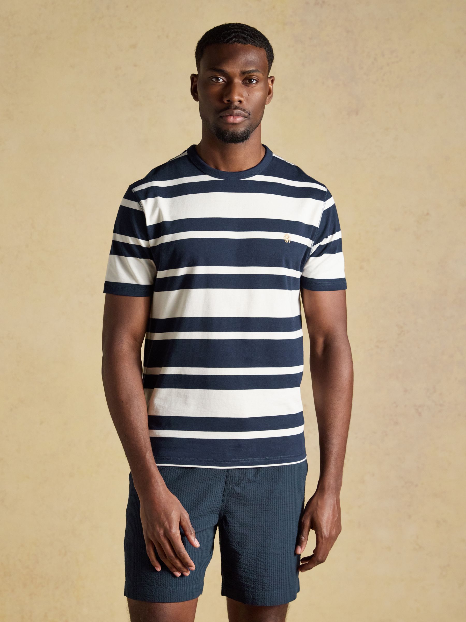 Rugby Club Navy & White Striped Crew Neck Cotton T-Shirt - Image 1 of 6