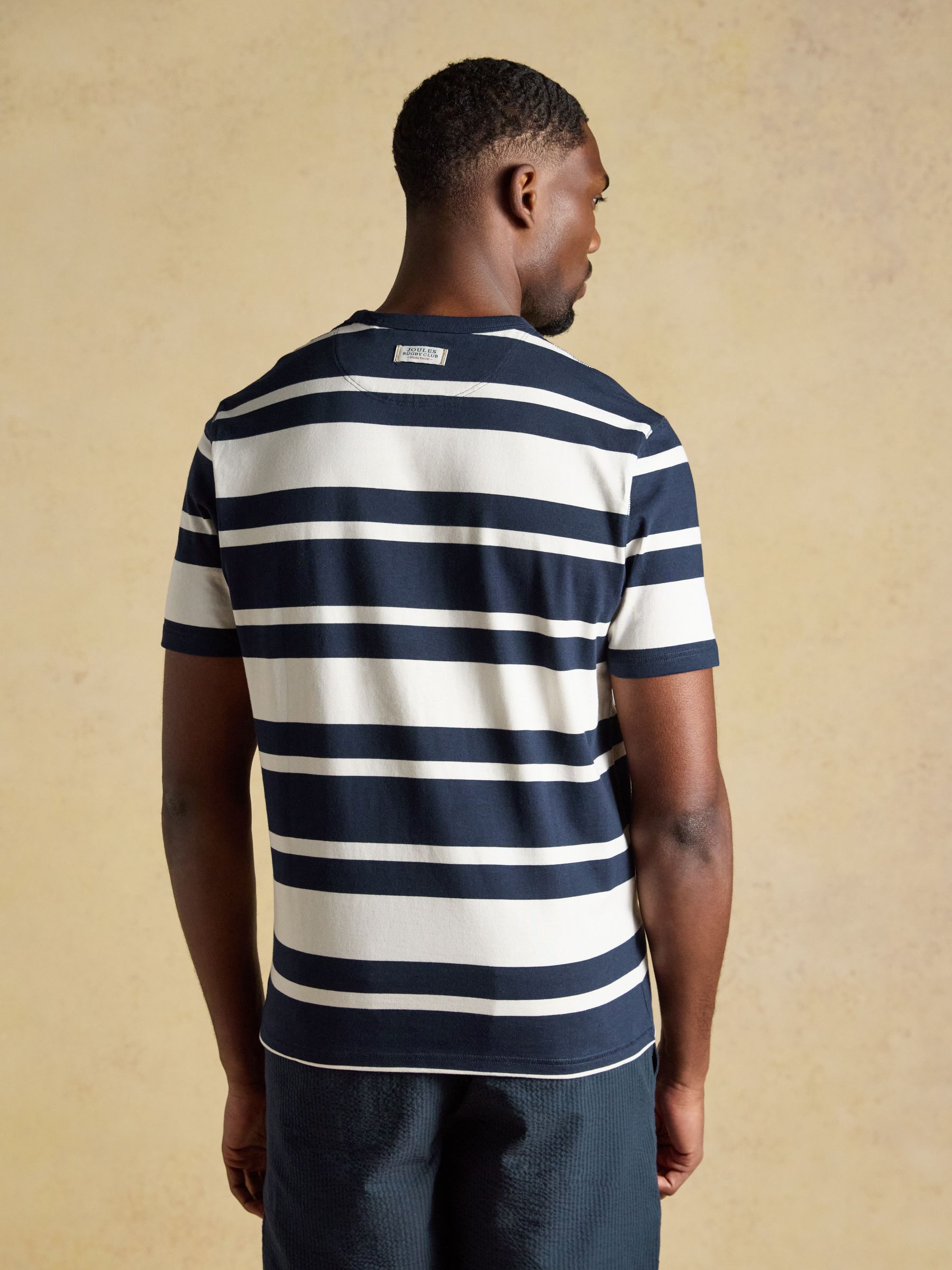 Rugby Club Navy & White Striped Crew Neck Cotton T-Shirt - Image 2 of 6