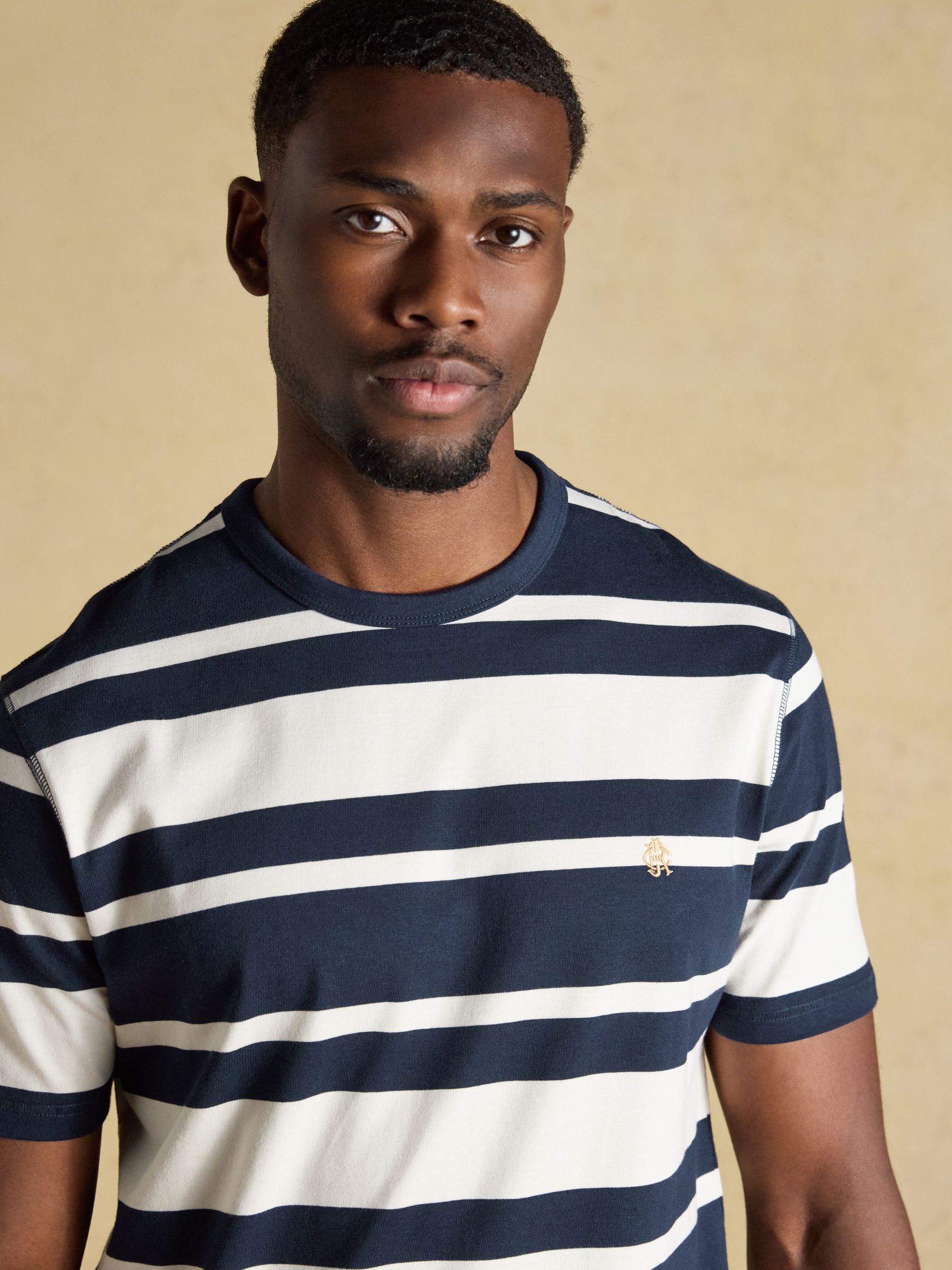 Rugby Club Navy & White Striped Crew Neck Cotton T-Shirt - Image 3 of 6