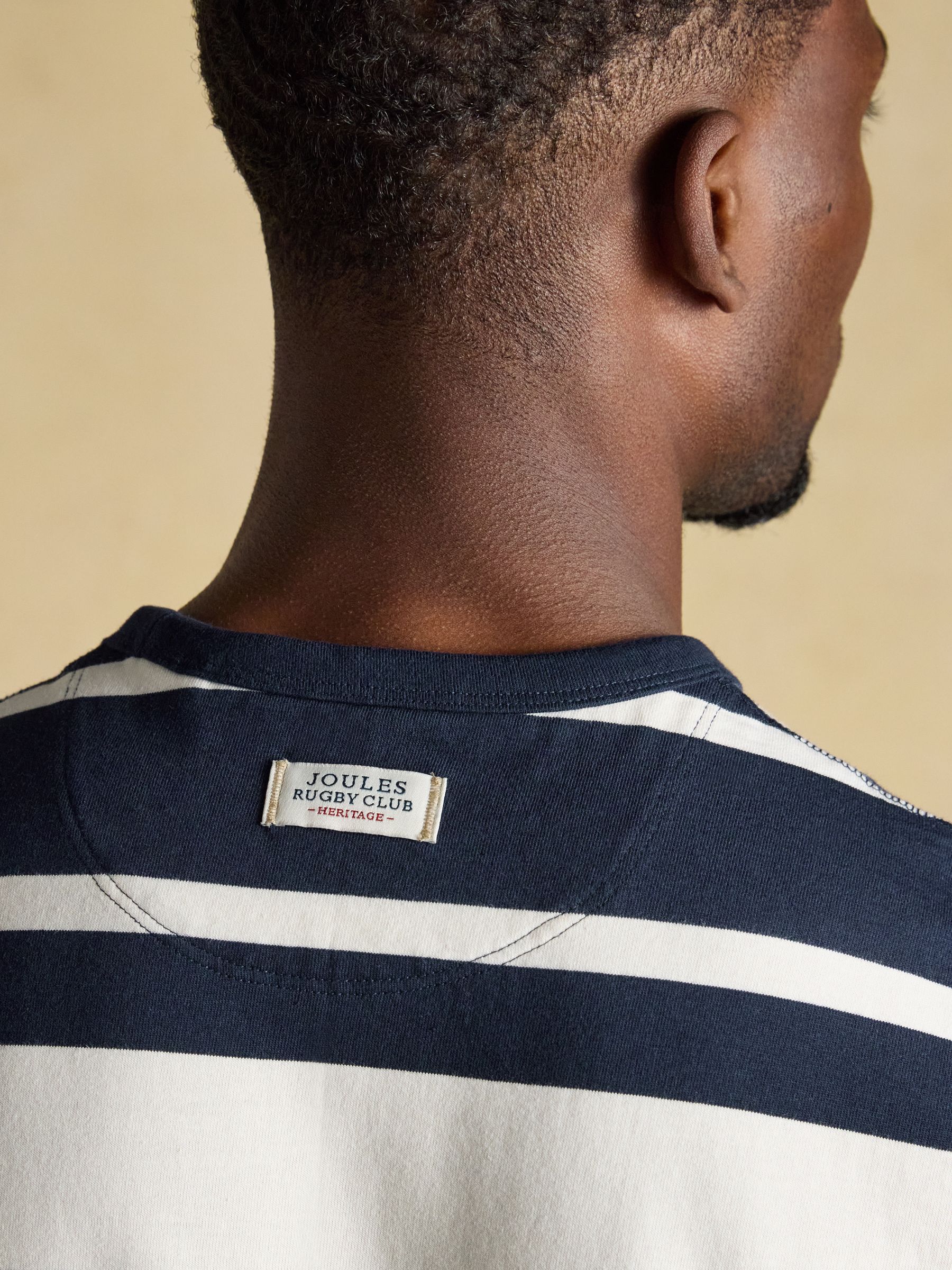 Rugby Club Navy & White Striped Crew Neck Cotton T-Shirt - Image 5 of 6