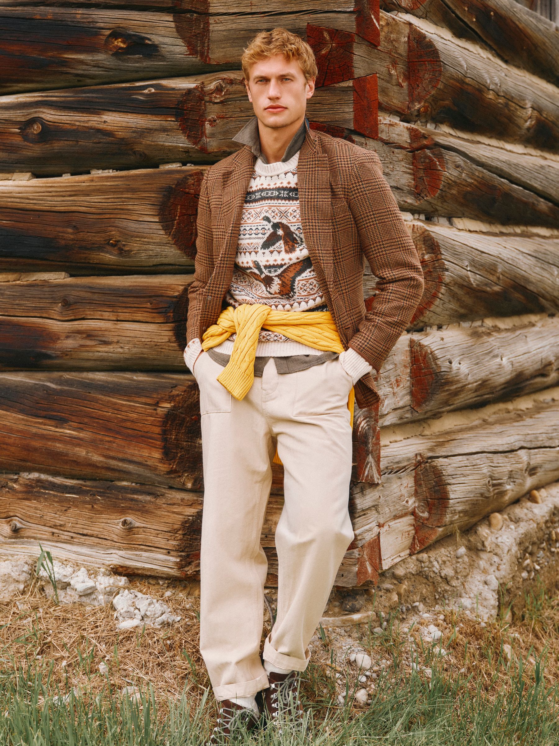 Classic Fit Stone Cotton Herringbone Utility Trousers - Image 1 of 10
