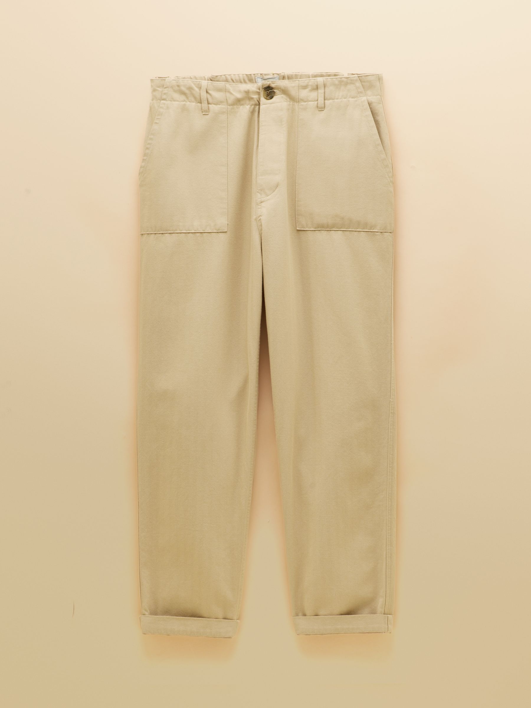Classic Fit Stone Cotton Herringbone Utility Trousers - Image 10 of 10