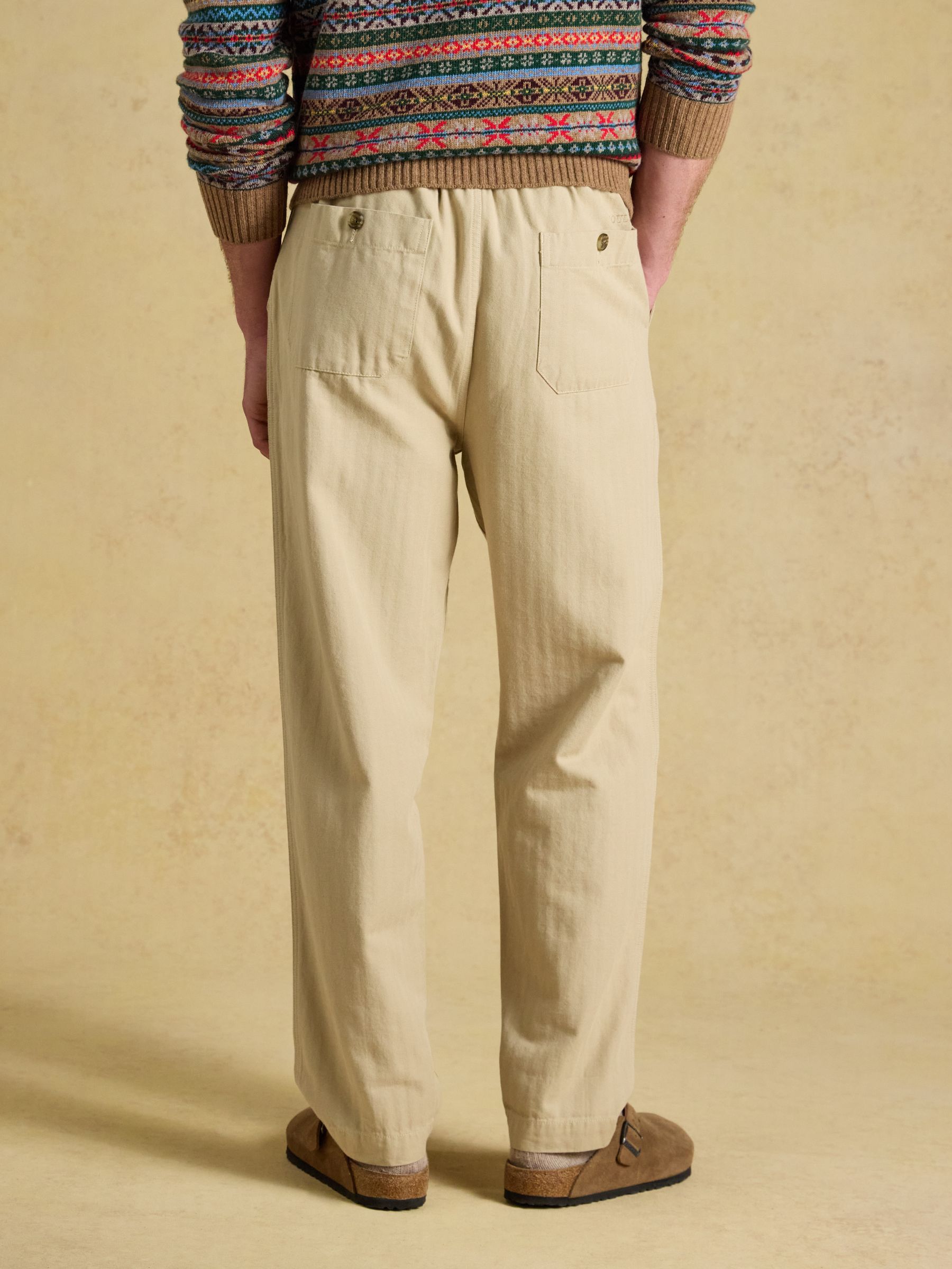 Classic Fit Stone Cotton Herringbone Utility Trousers - Image 4 of 10