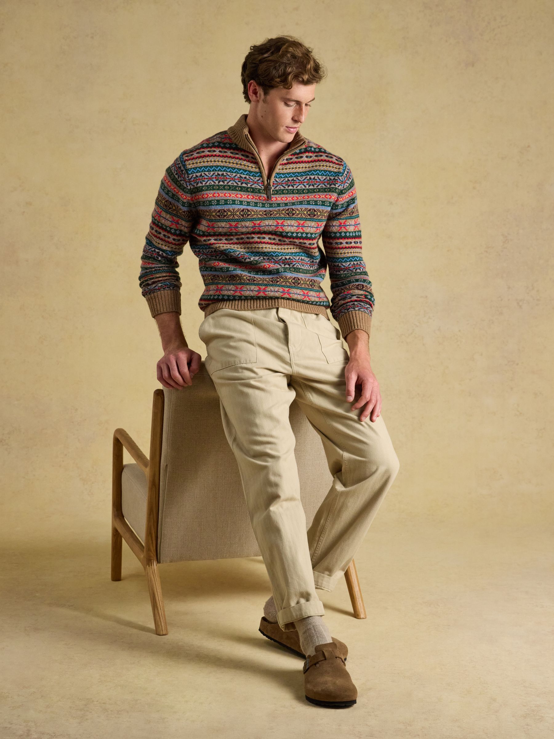 Classic Fit Stone Cotton Herringbone Utility Trousers - Image 5 of 10