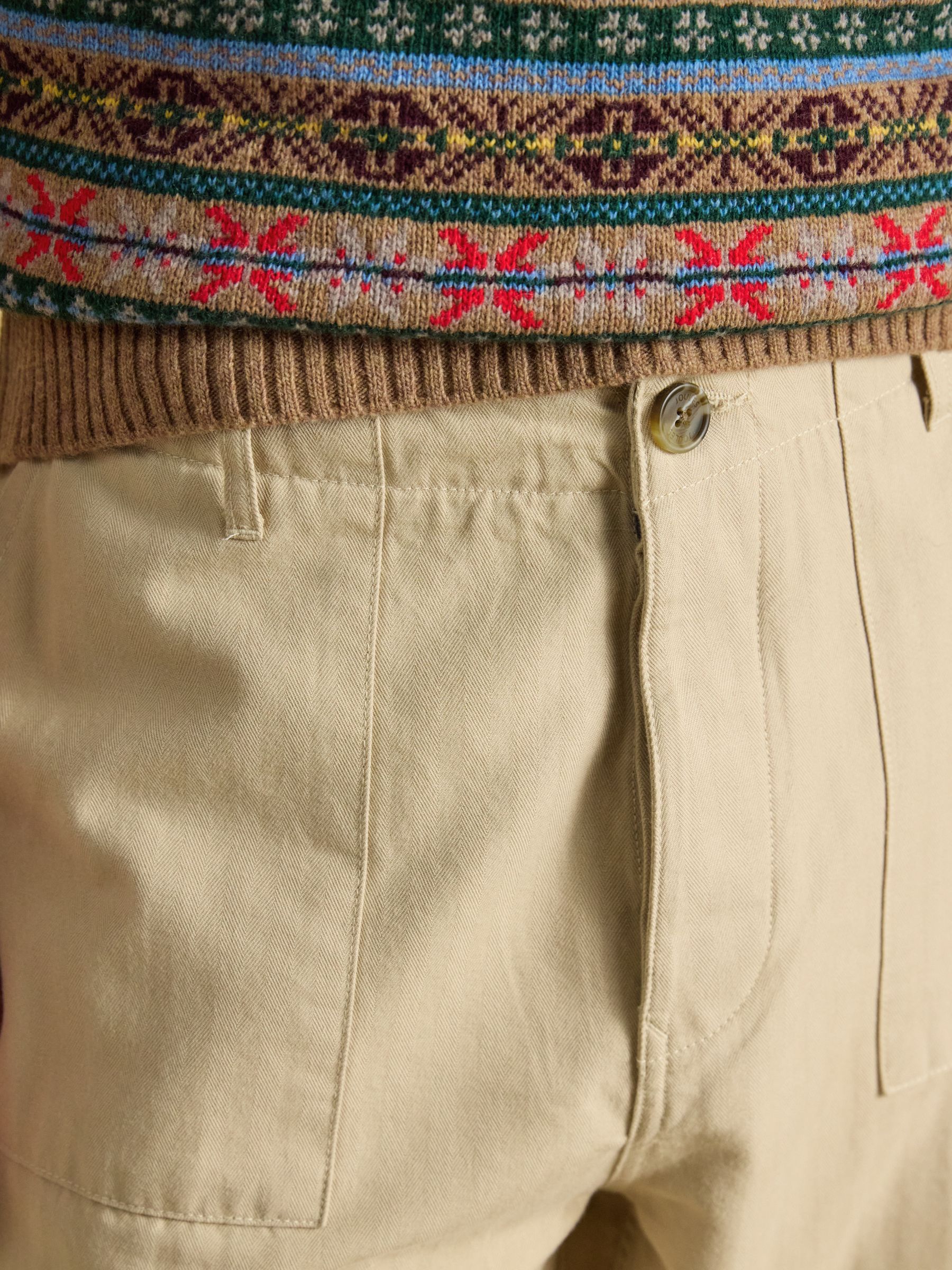 Classic Fit Stone Cotton Herringbone Utility Trousers - Image 6 of 10