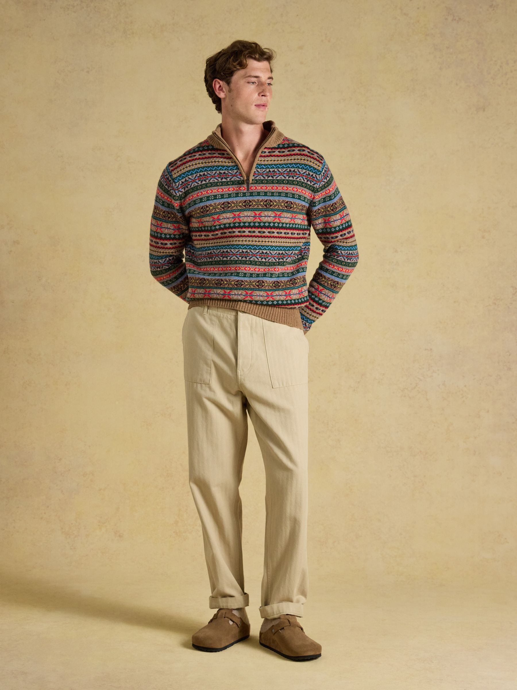 Classic Fit Stone Cotton Herringbone Utility Trousers - Image 7 of 10