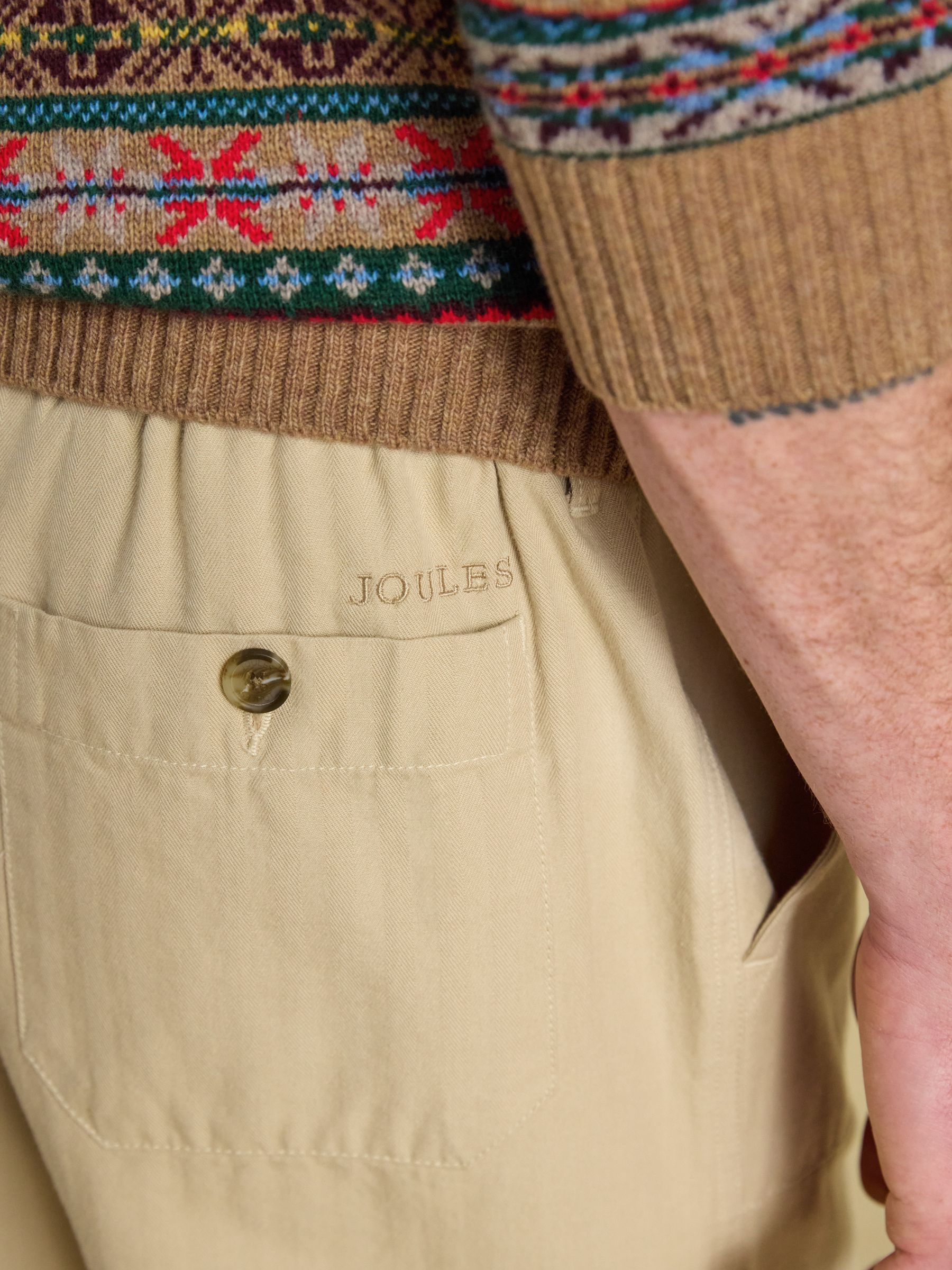 Classic Fit Stone Cotton Herringbone Utility Trousers - Image 9 of 10