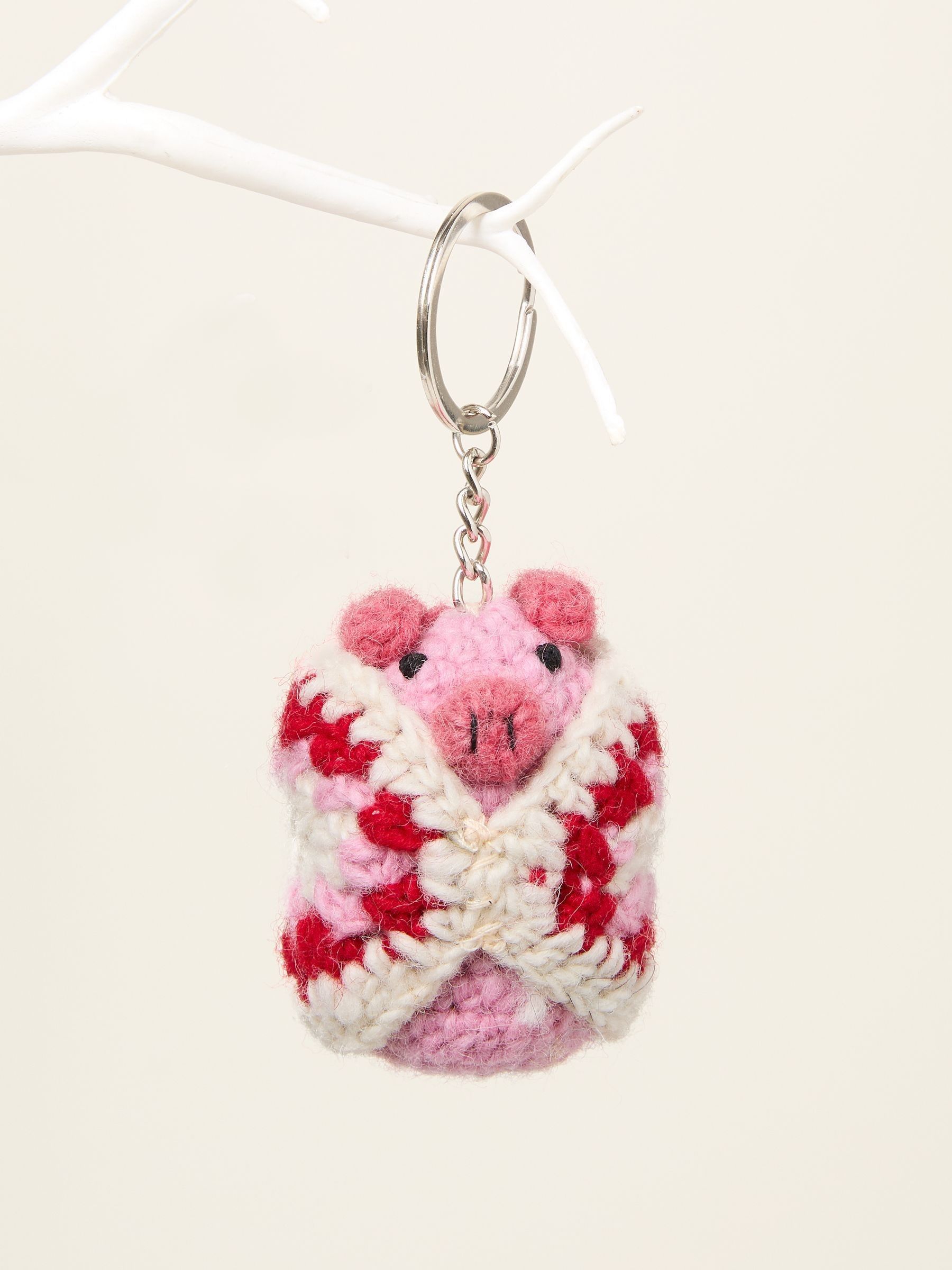 Pink Pig in a Blanket Crochet Keyring - Image 1 of 2 Pink Pig in a Blanket Crochet Keyring - Image 1 of 2
