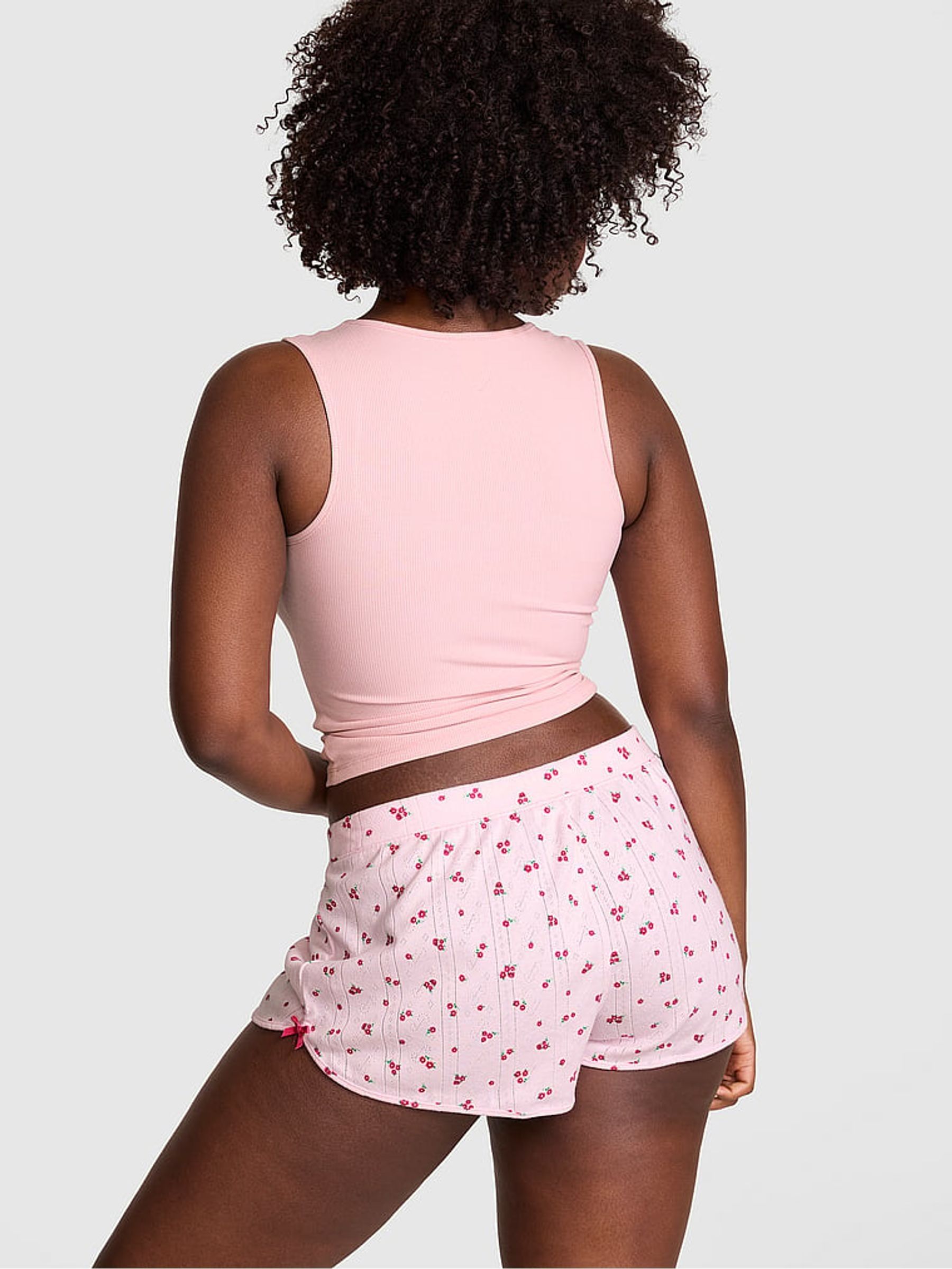 Pink Ditsy Floral Print Pointelle Short Pyjama Bottoms - Image 2 of 2