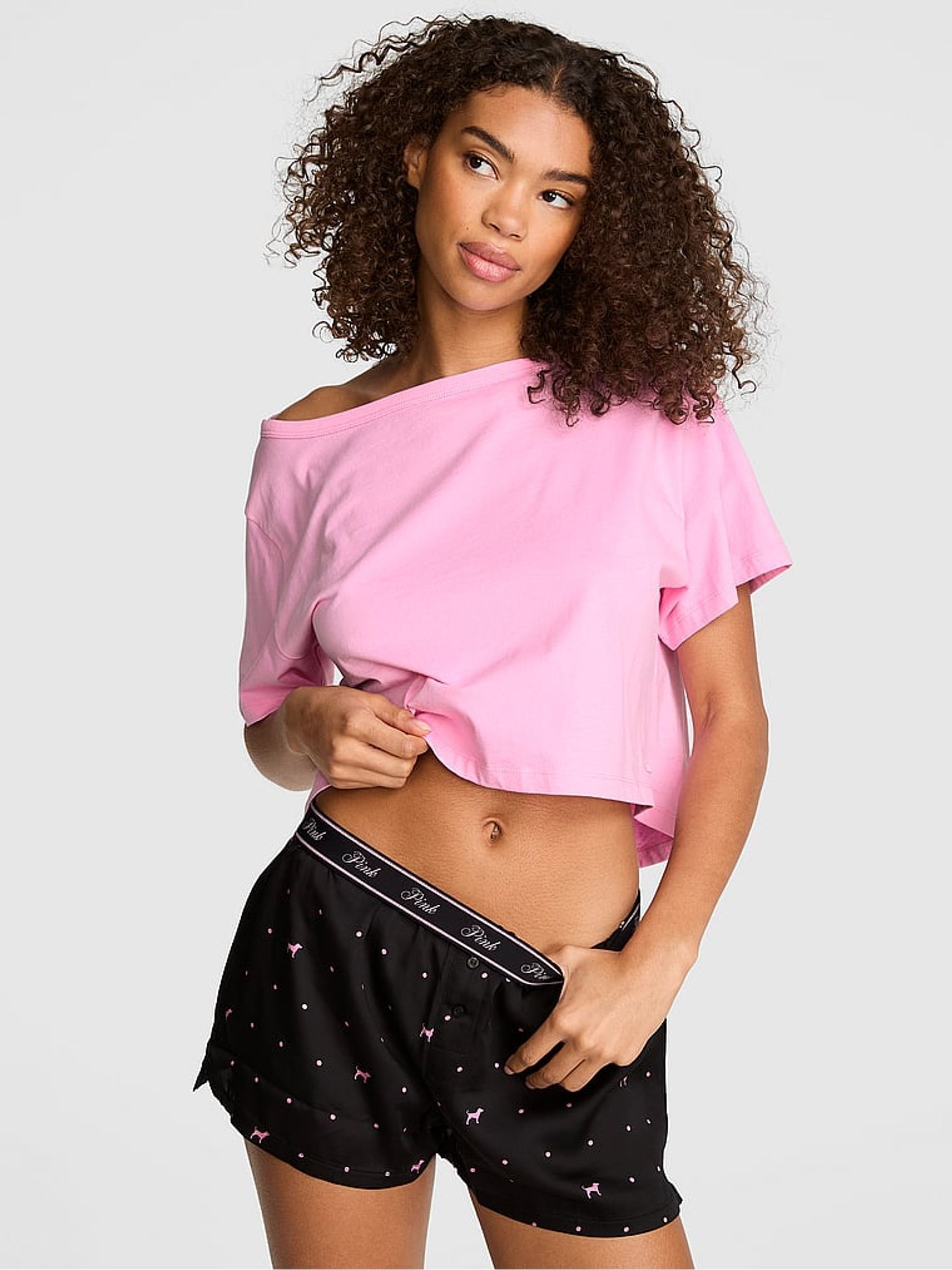 Black and Pink Dog Print Pyjama Short Bottoms - Image 1 of 2
