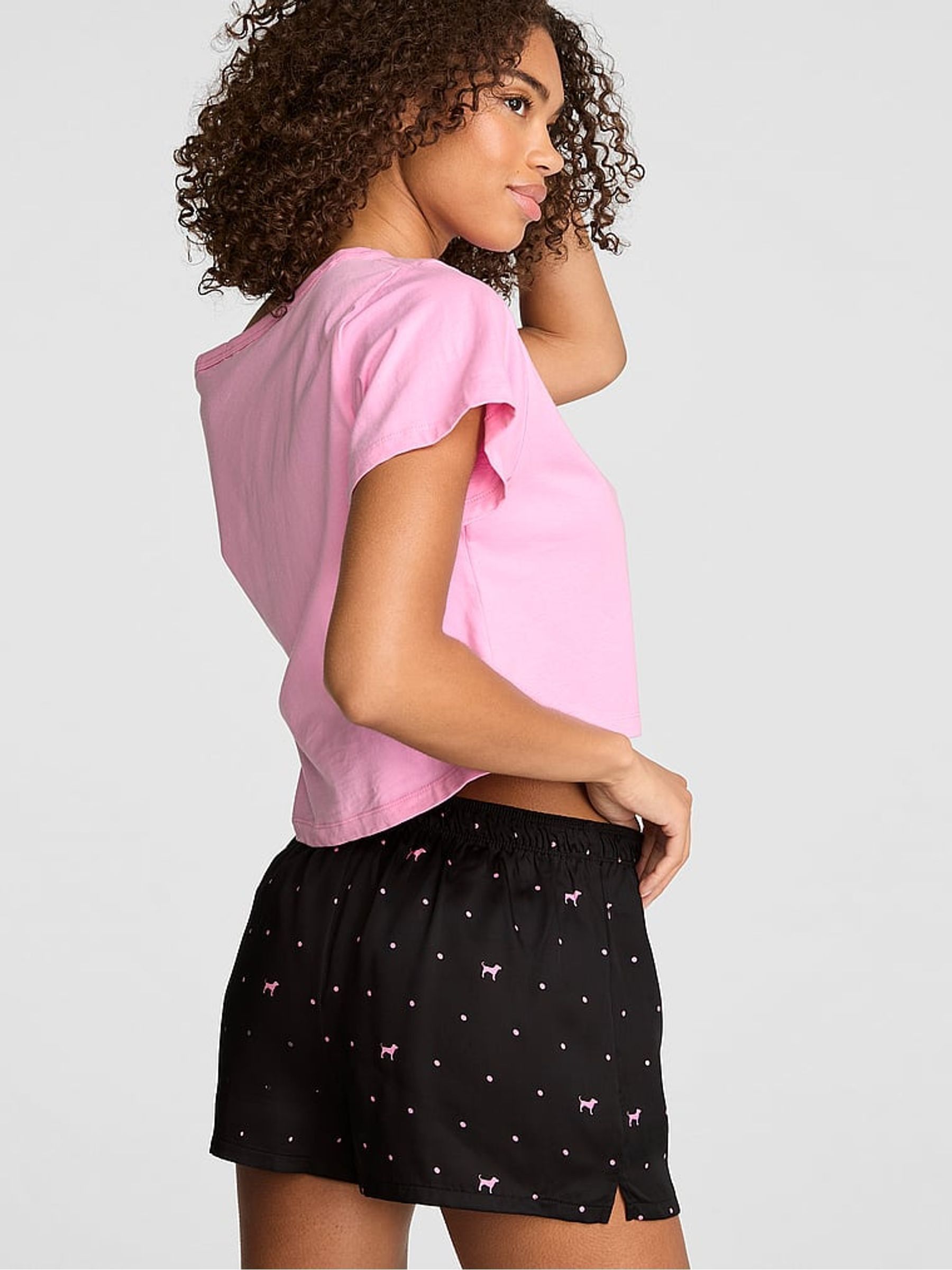 Black and Pink Dog Print Pyjama Short Bottoms - Image 2 of 2