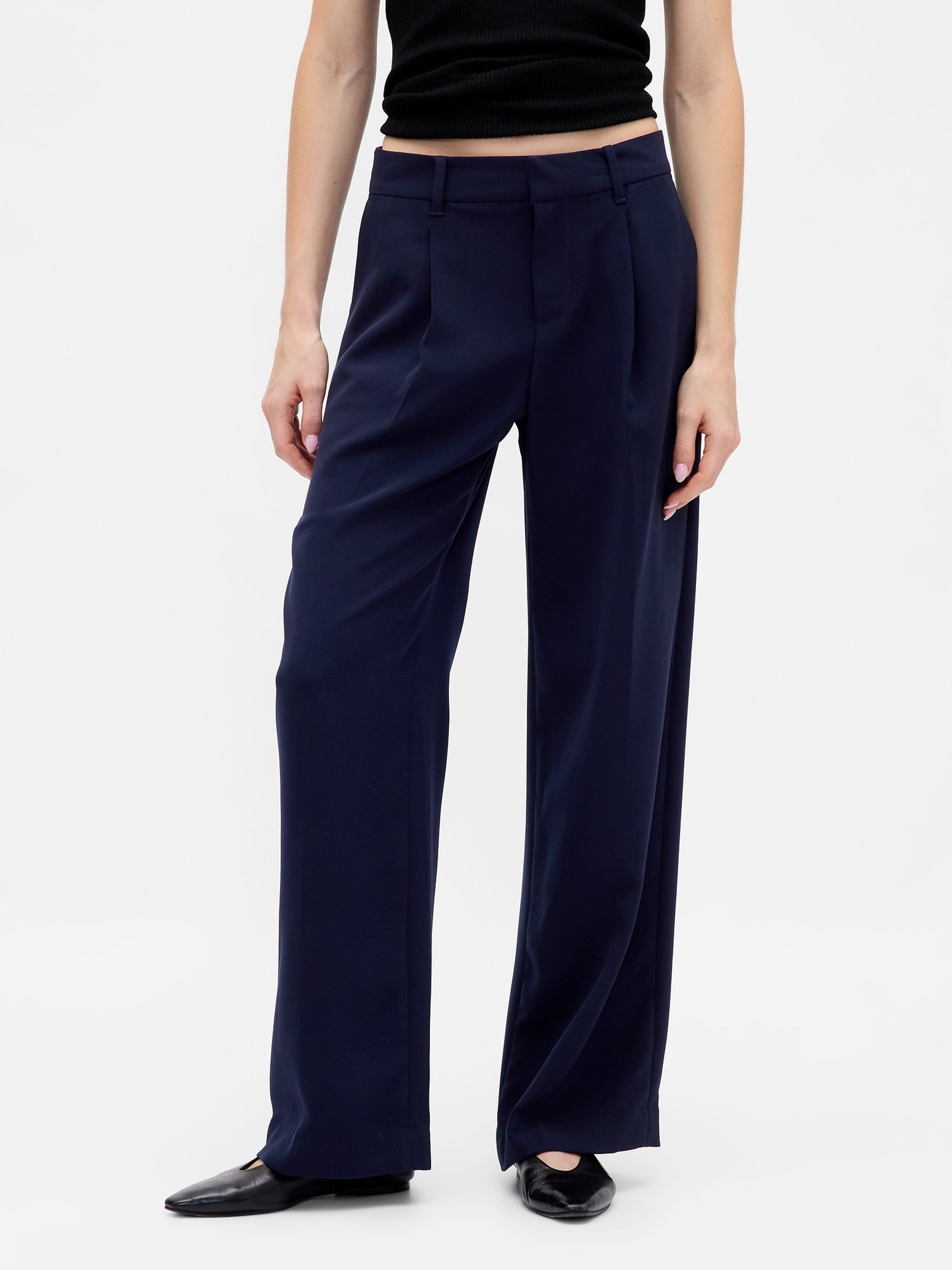Navy Blue 365 Low Waisted Pleated Wide-Leg Trousers - Image 1 of 6