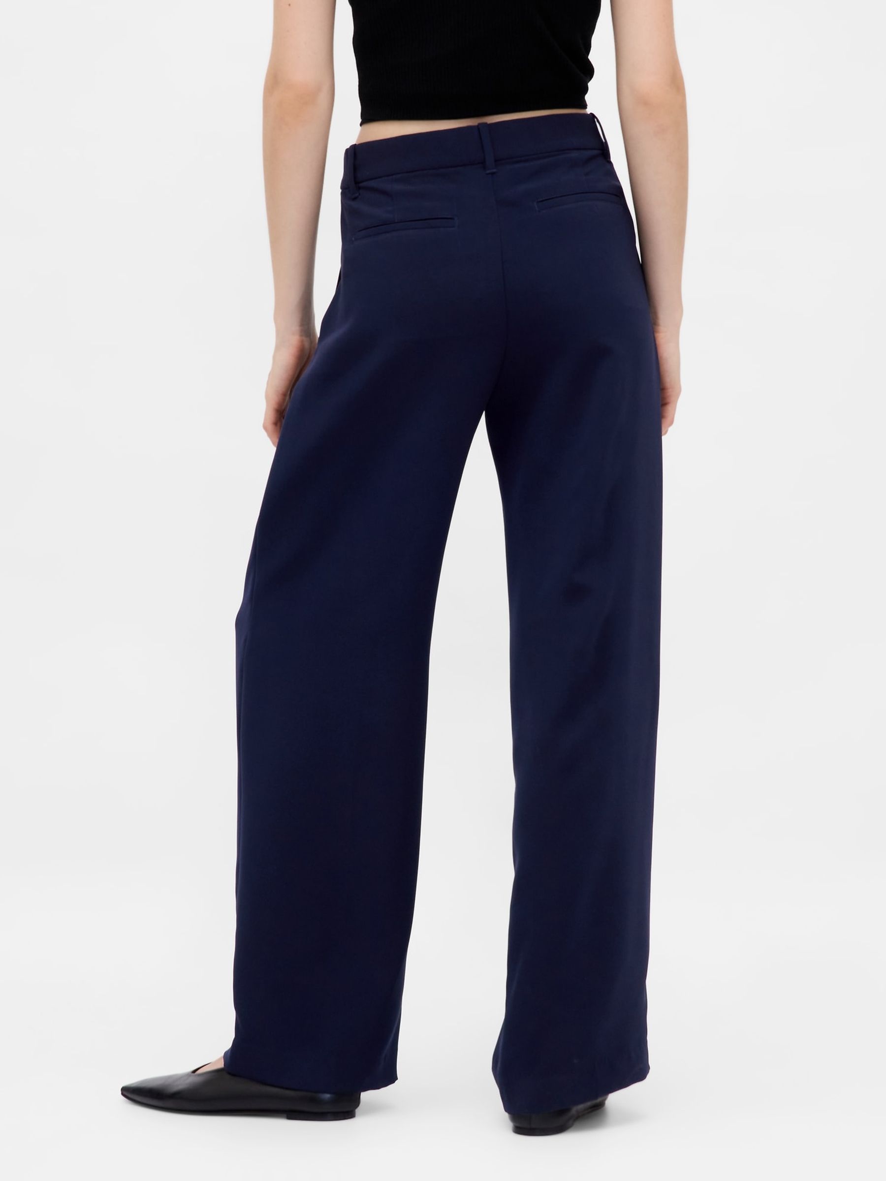 Navy Blue 365 Low Waisted Pleated Wide-Leg Trousers - Image 2 of 6