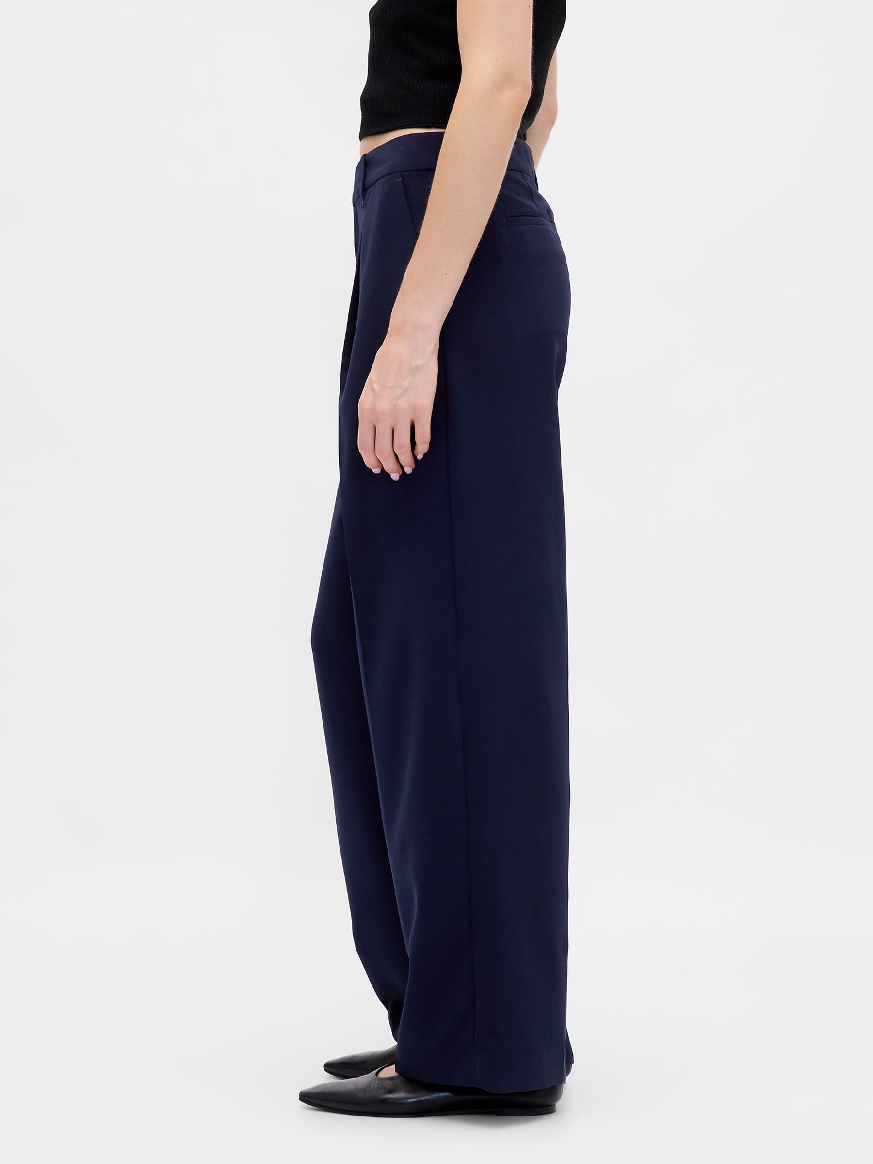 Navy Blue 365 Low Waisted Pleated Wide-Leg Trousers - Image 3 of 6