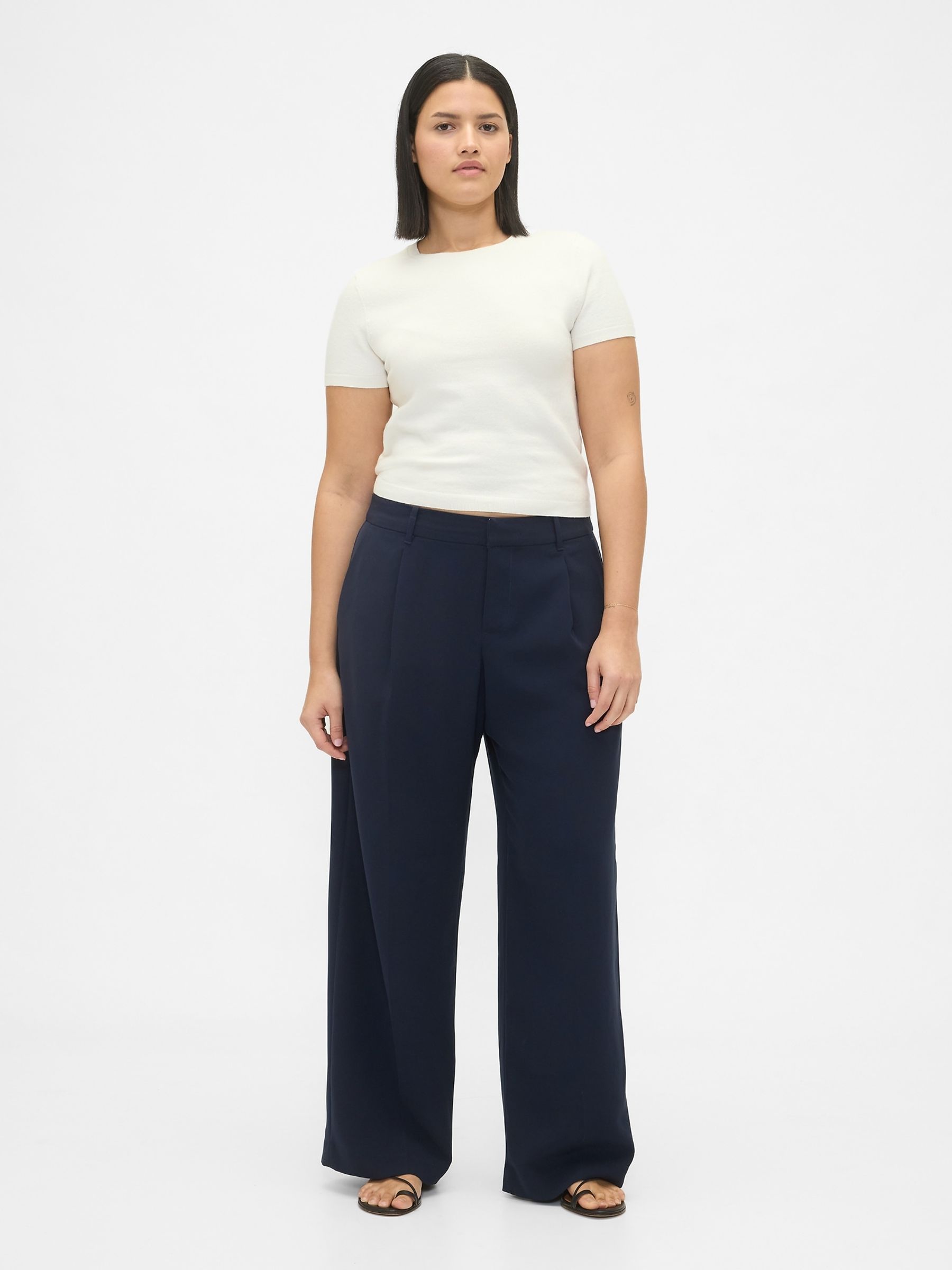 Navy Blue 365 Low Waisted Pleated Wide-Leg Trousers - Image 5 of 6