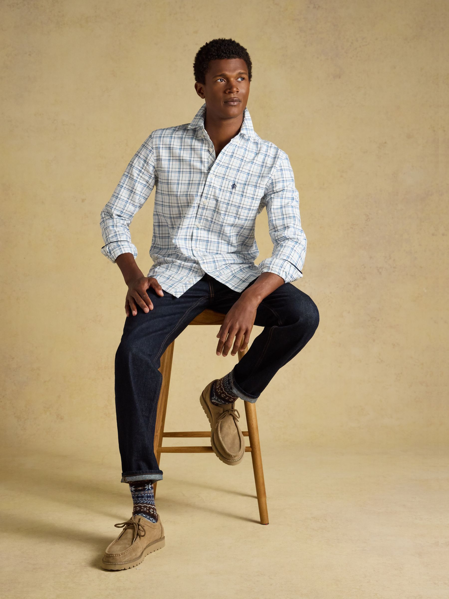 White & Blue Checked Classic Fit Cotton Oxford Shirt - Image 4 of 11