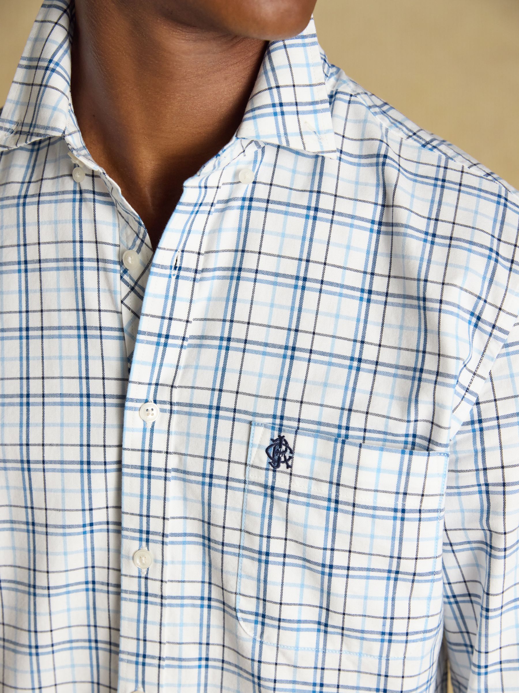 White & Blue Checked Classic Fit Cotton Oxford Shirt - Image 5 of 11