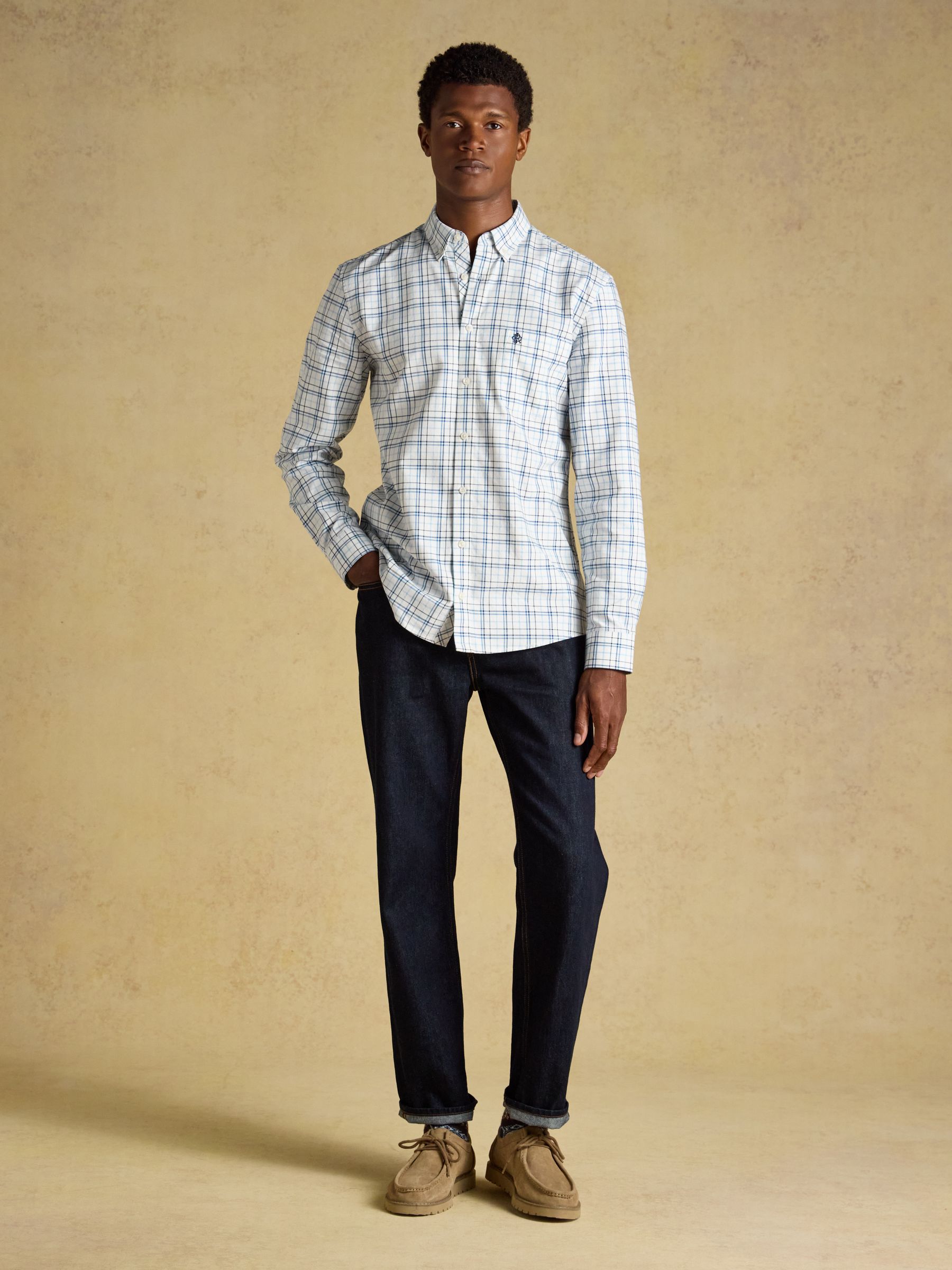 White & Blue Checked Classic Fit Cotton Oxford Shirt - Image 6 of 11