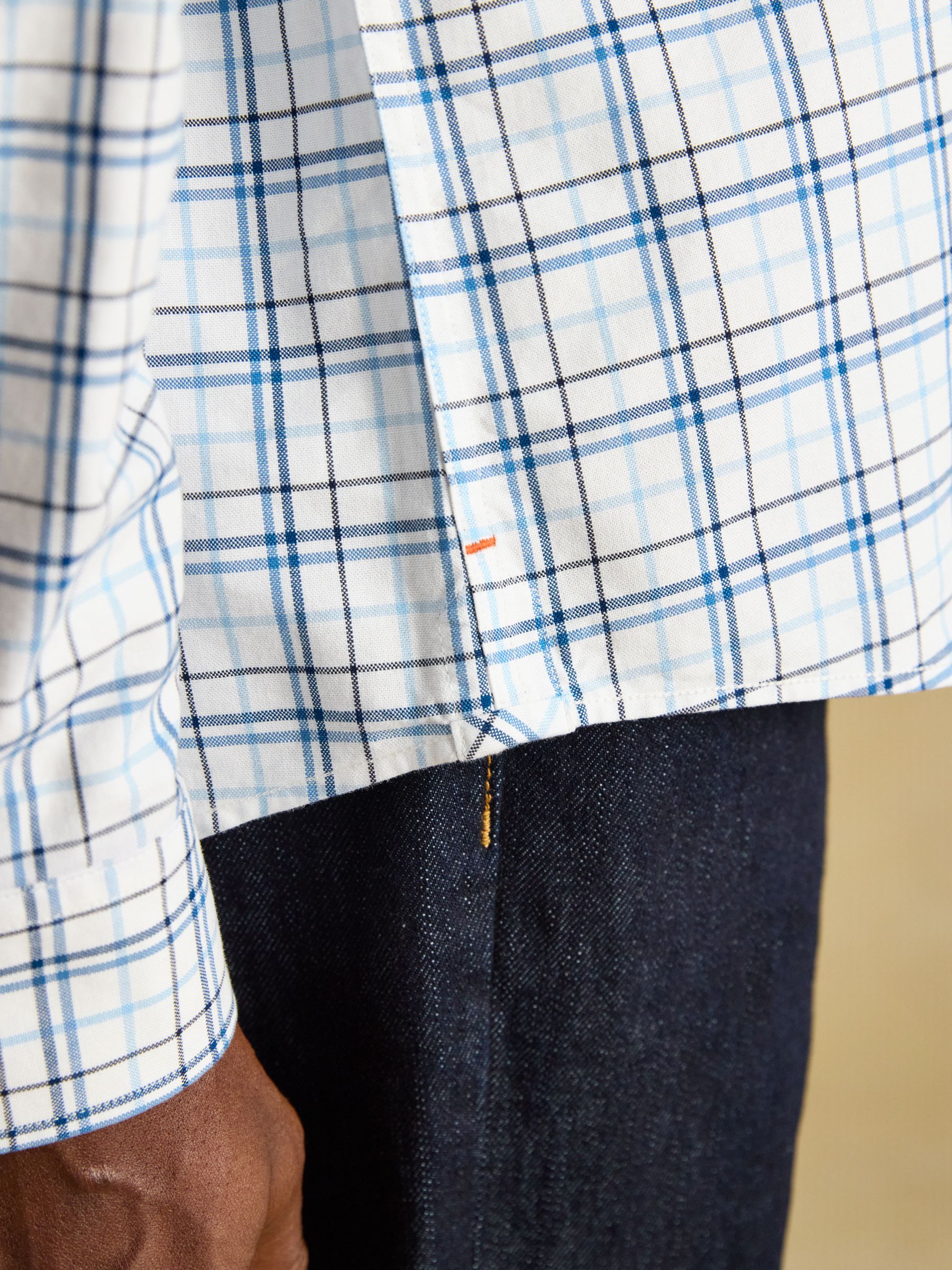 White & Blue Checked Classic Fit Cotton Oxford Shirt - Image 9 of 11