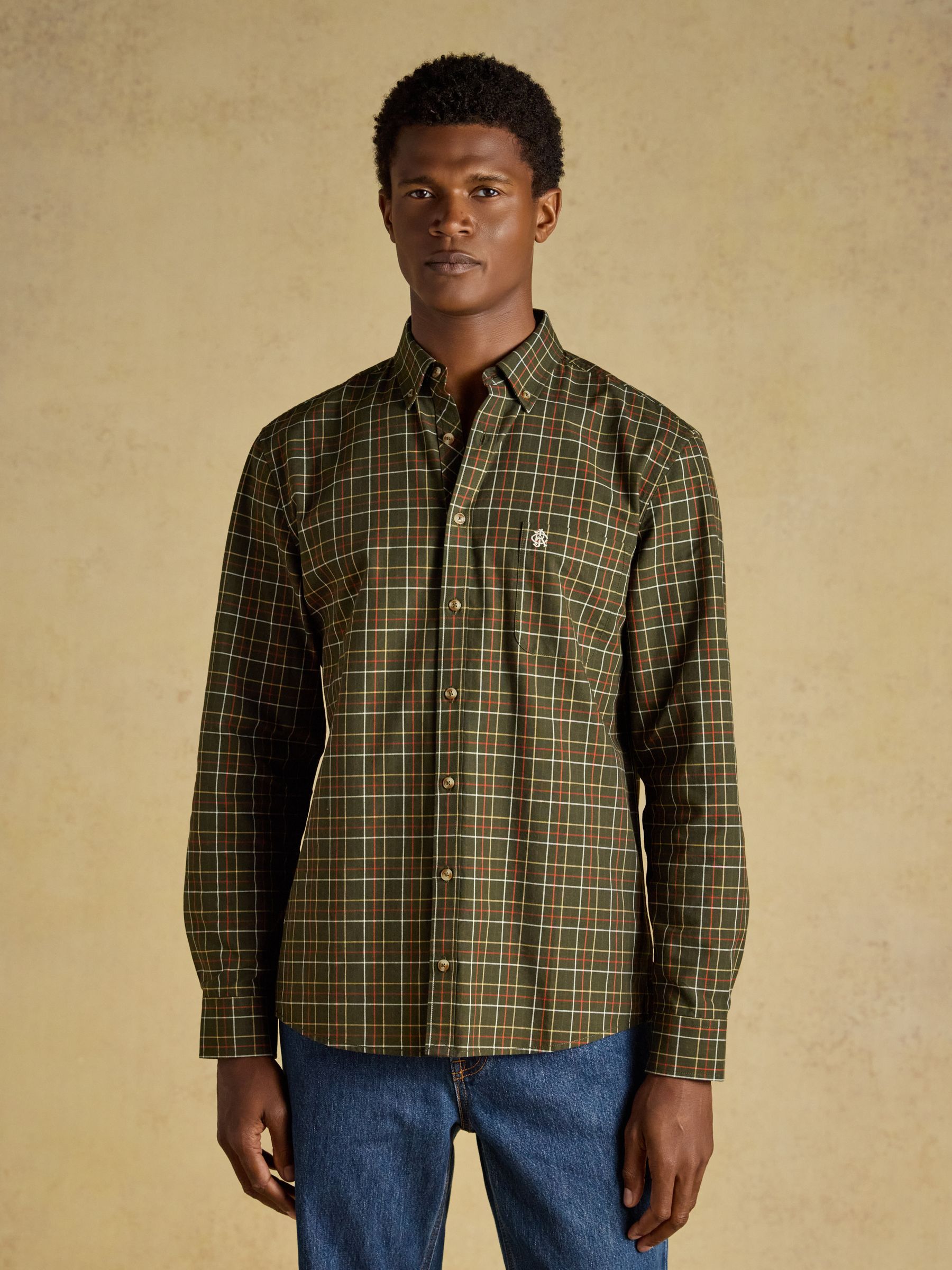 Green Checked Classic Fit Cotton Oxford Shirt - Image 1 of 10