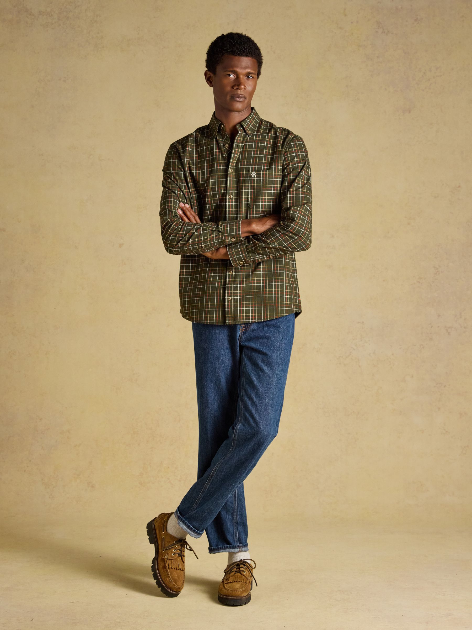 Green Checked Classic Fit Cotton Oxford Shirt - Image 5 of 10