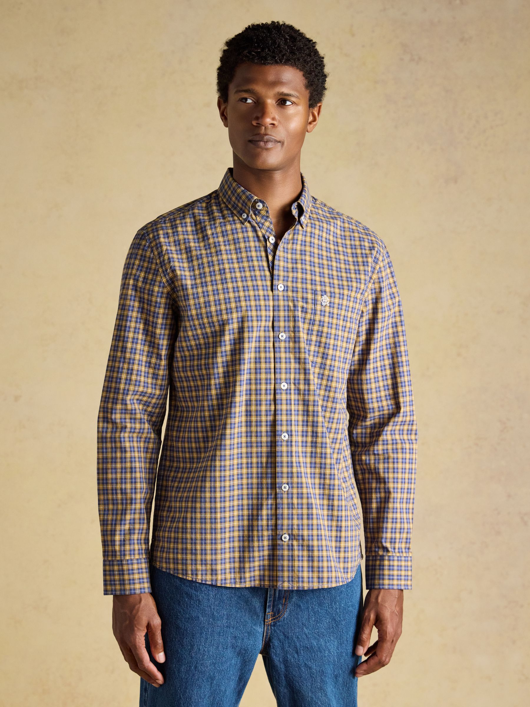 Blue & Yellow Cotton Poplin Long Sleeve Check Shirt - Image 1 of 10