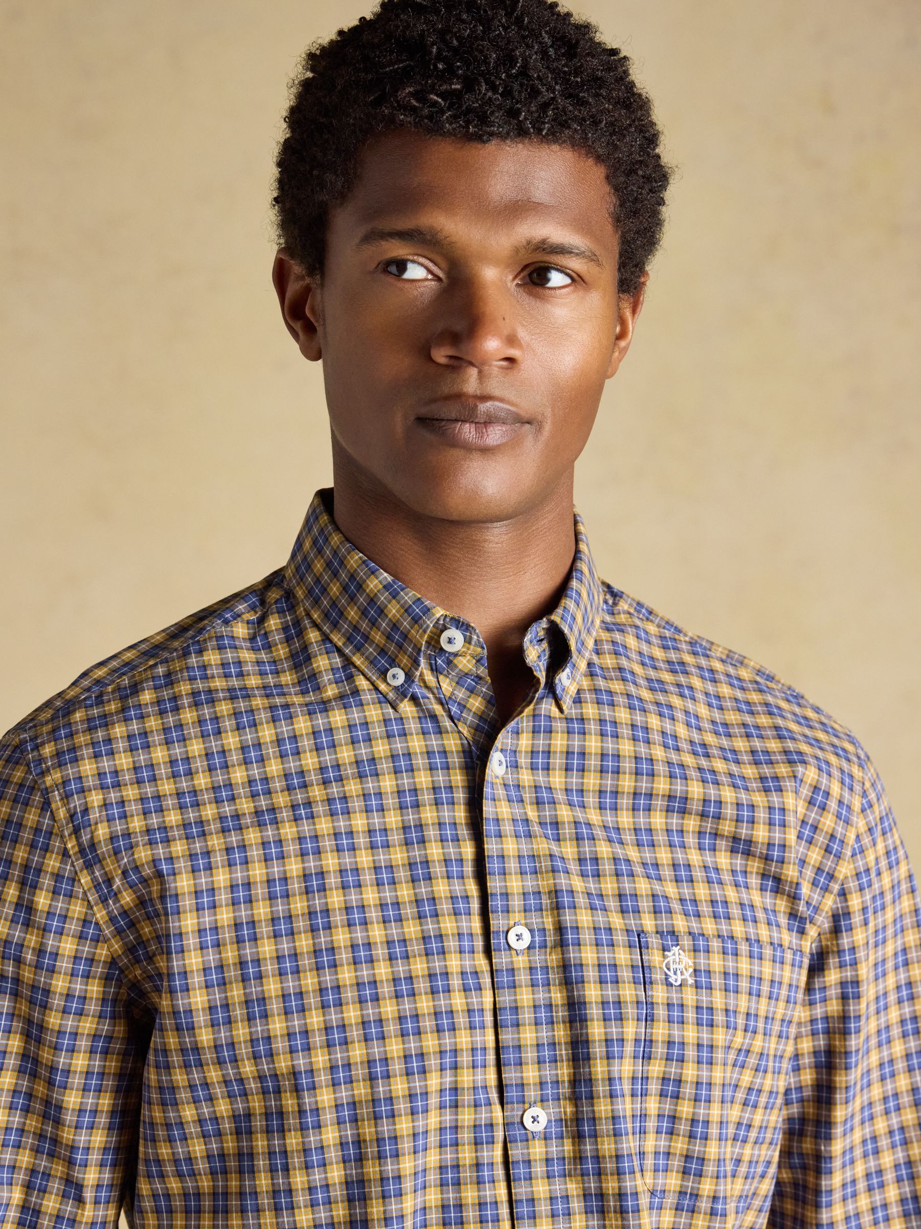 Blue & Yellow Cotton Poplin Long Sleeve Check Shirt - Image 5 of 10