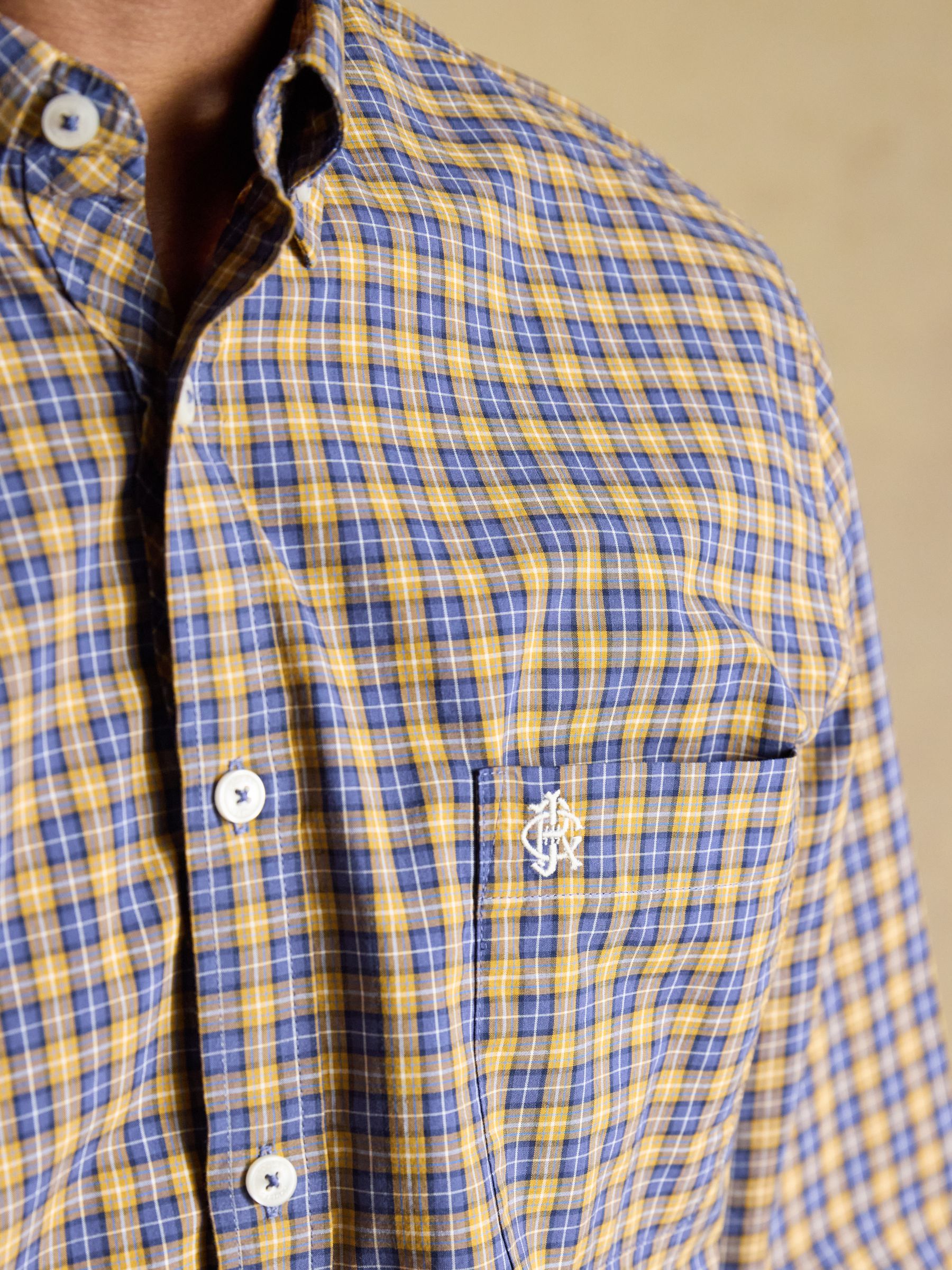 Blue & Yellow Cotton Poplin Long Sleeve Check Shirt - Image 8 of 10